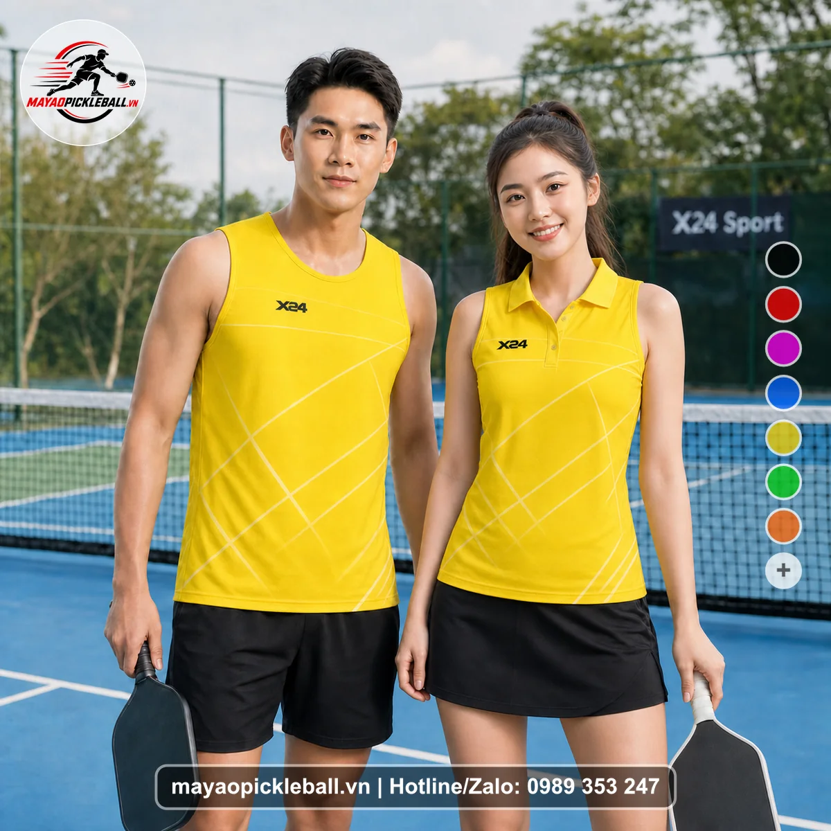 Bộ quần áo pickleball X24-PB-083 vàng biến thể không ống tay