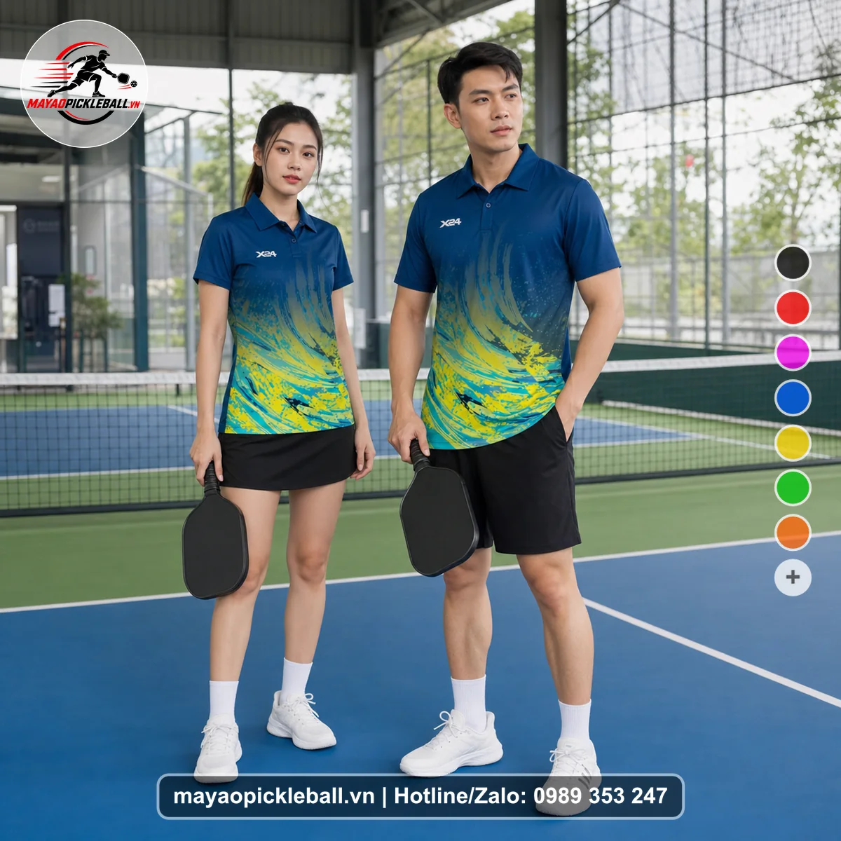 Bộ quần áo pickleball X24-PB-085 tím áo có tay có cổ