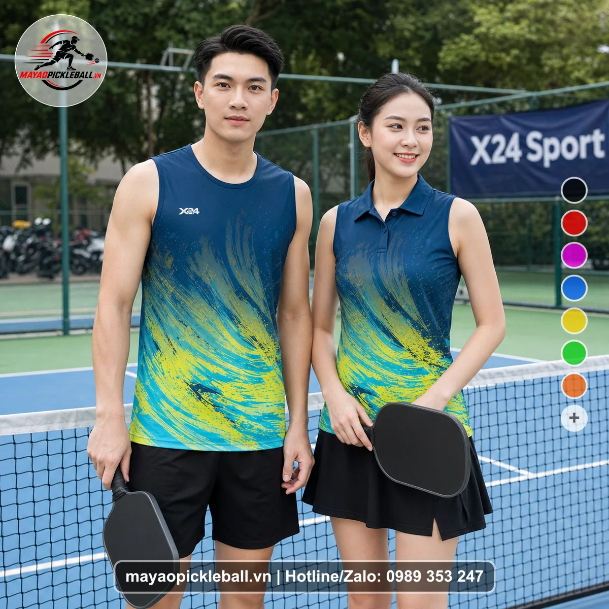 Bộ quần áo pickleball X24-PB-085 tím biến thể không ống tay