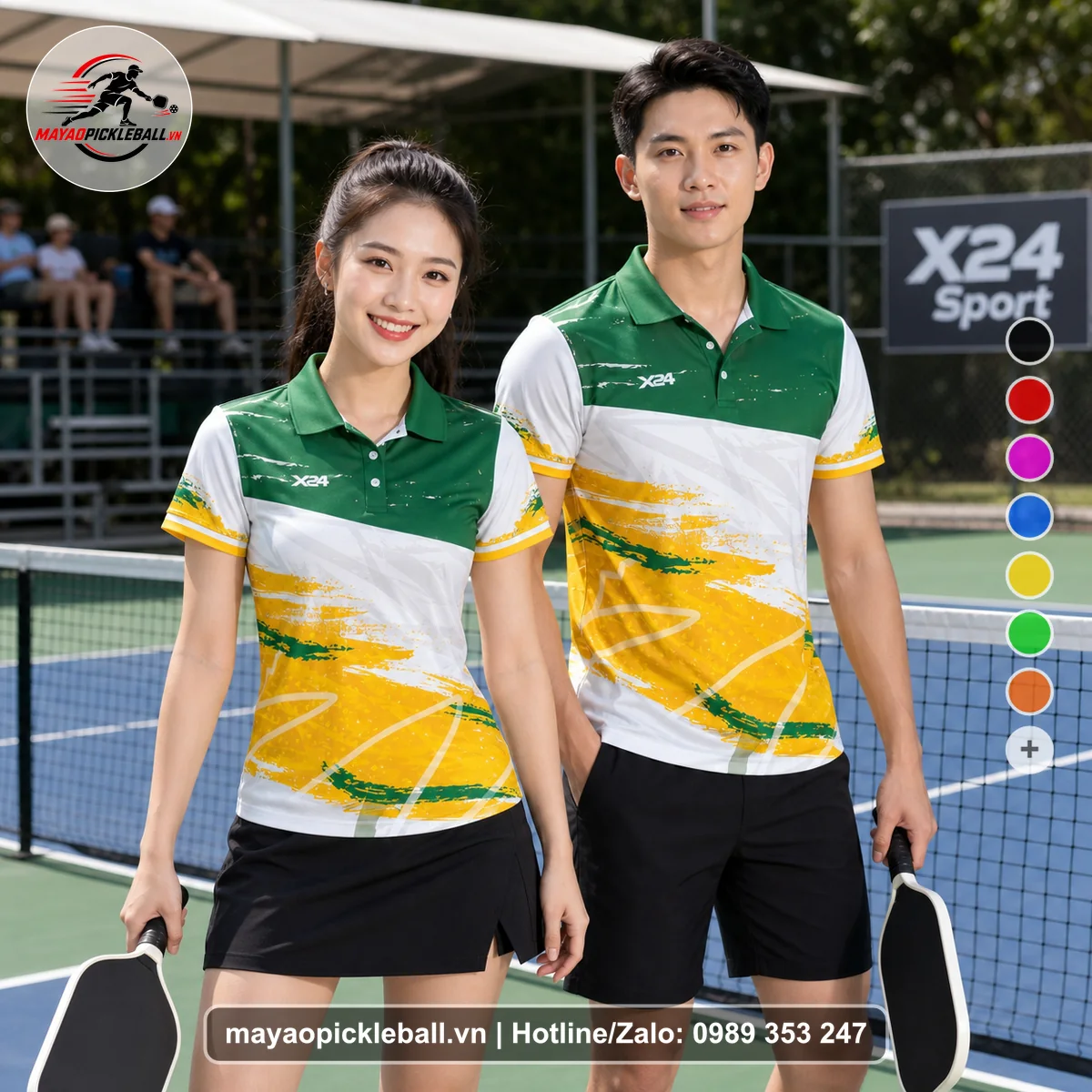 Bộ quần áo pickleball X24-PB-090 xanh áo có tay có cổ