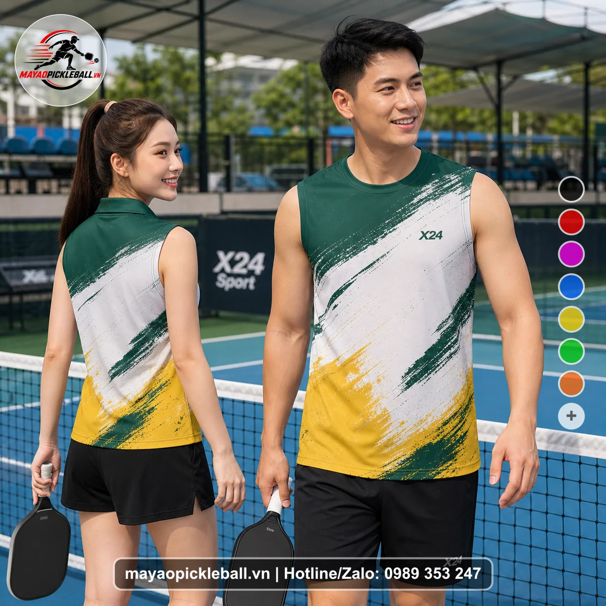 Bộ quần áo pickleball X24-PB-090 xanh biến thể không ống tay