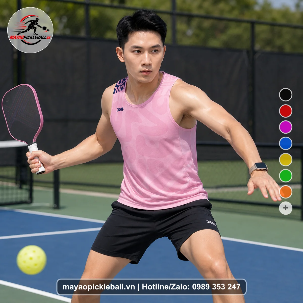 Bộ quần áo pickleball X24-PB-095 hồng, hồng nhạt, đen biến thể không ống tay