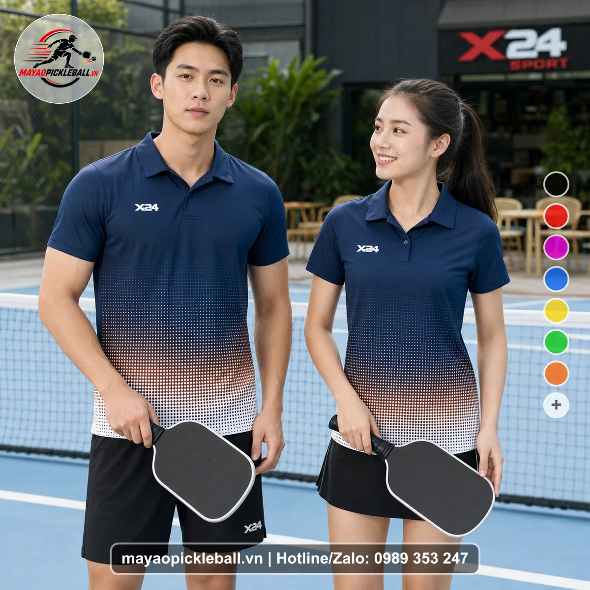 Bộ quần áo pickleball X24-PB-100 tím áo có tay có cổ