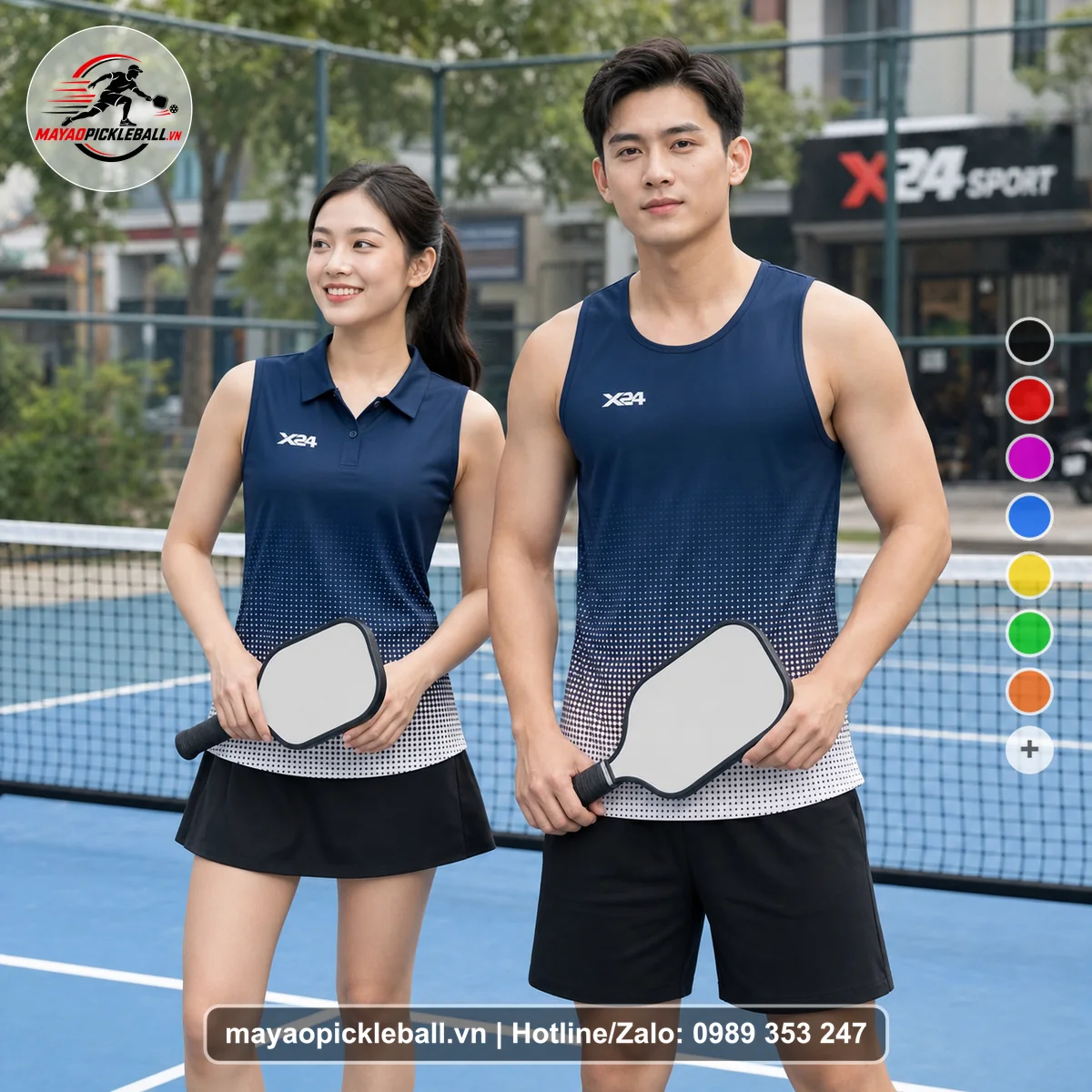 Bộ quần áo pickleball X24-PB-100 tím biến thể không ống tay