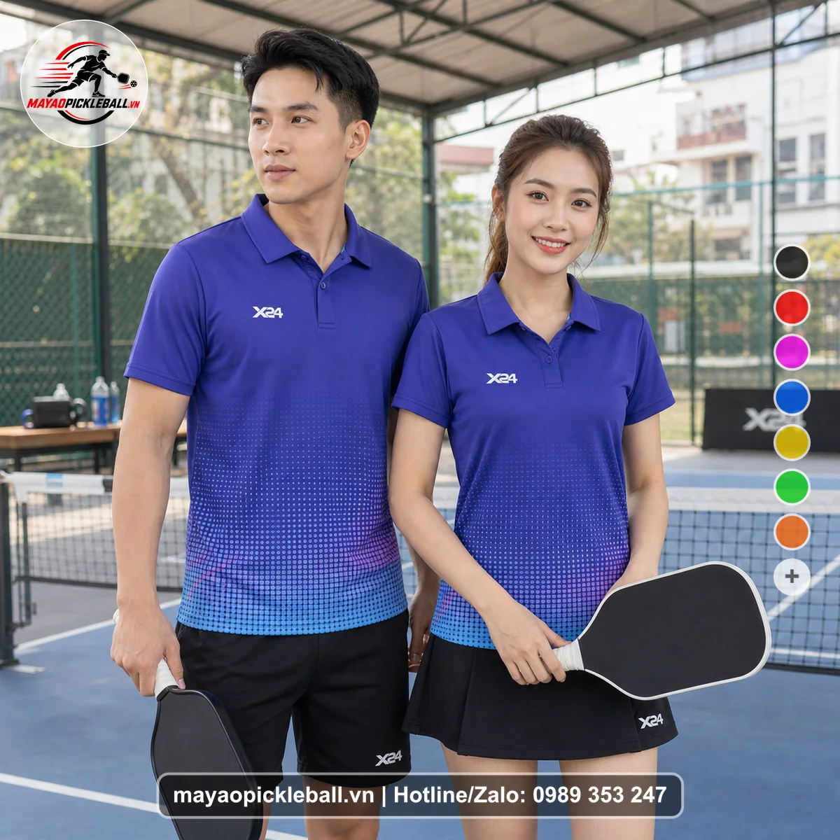 Bộ quần áo pickleball X24-PB-101 tím áo có tay có cổ