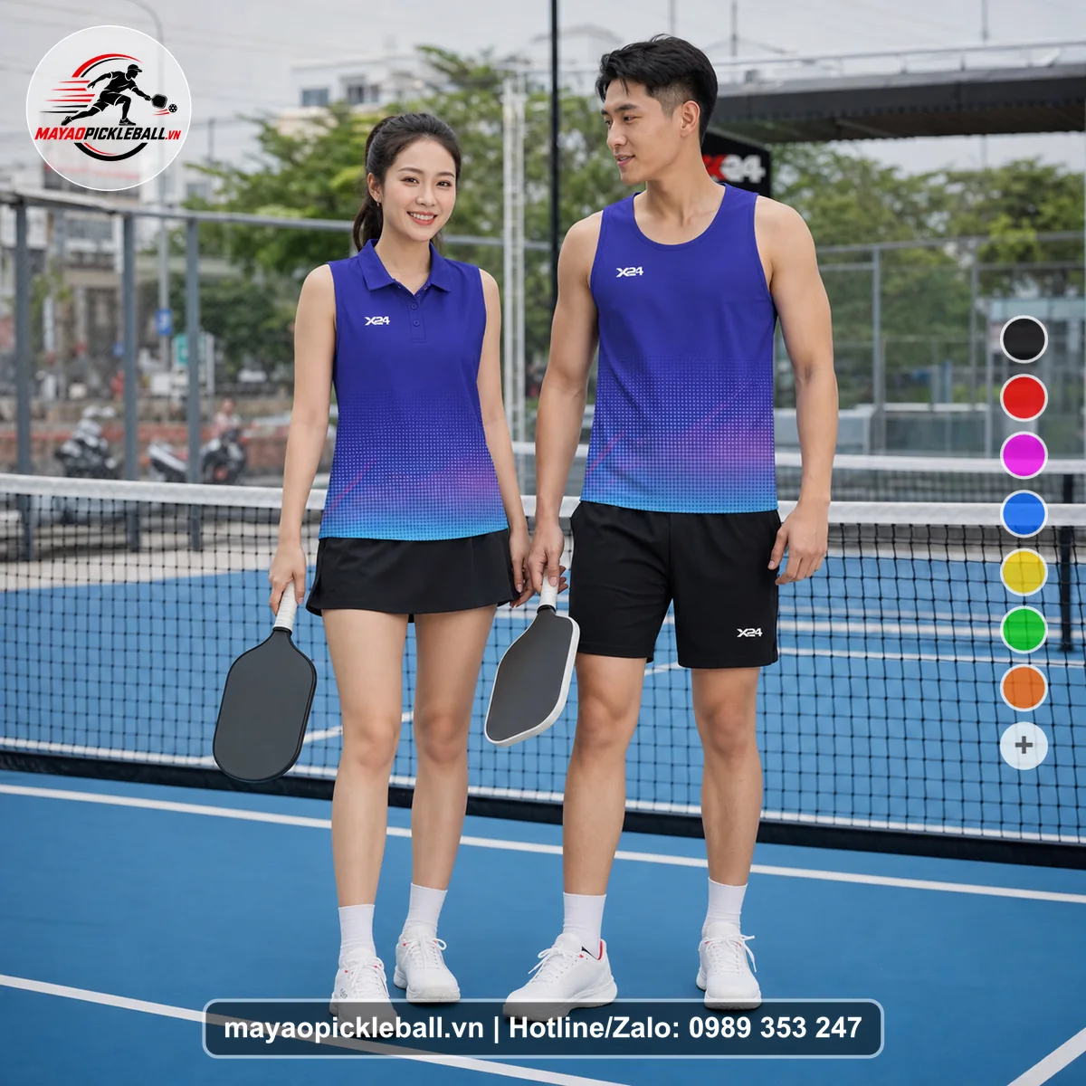 Bộ quần áo pickleball X24-PB-101 tím biến thể không ống tay