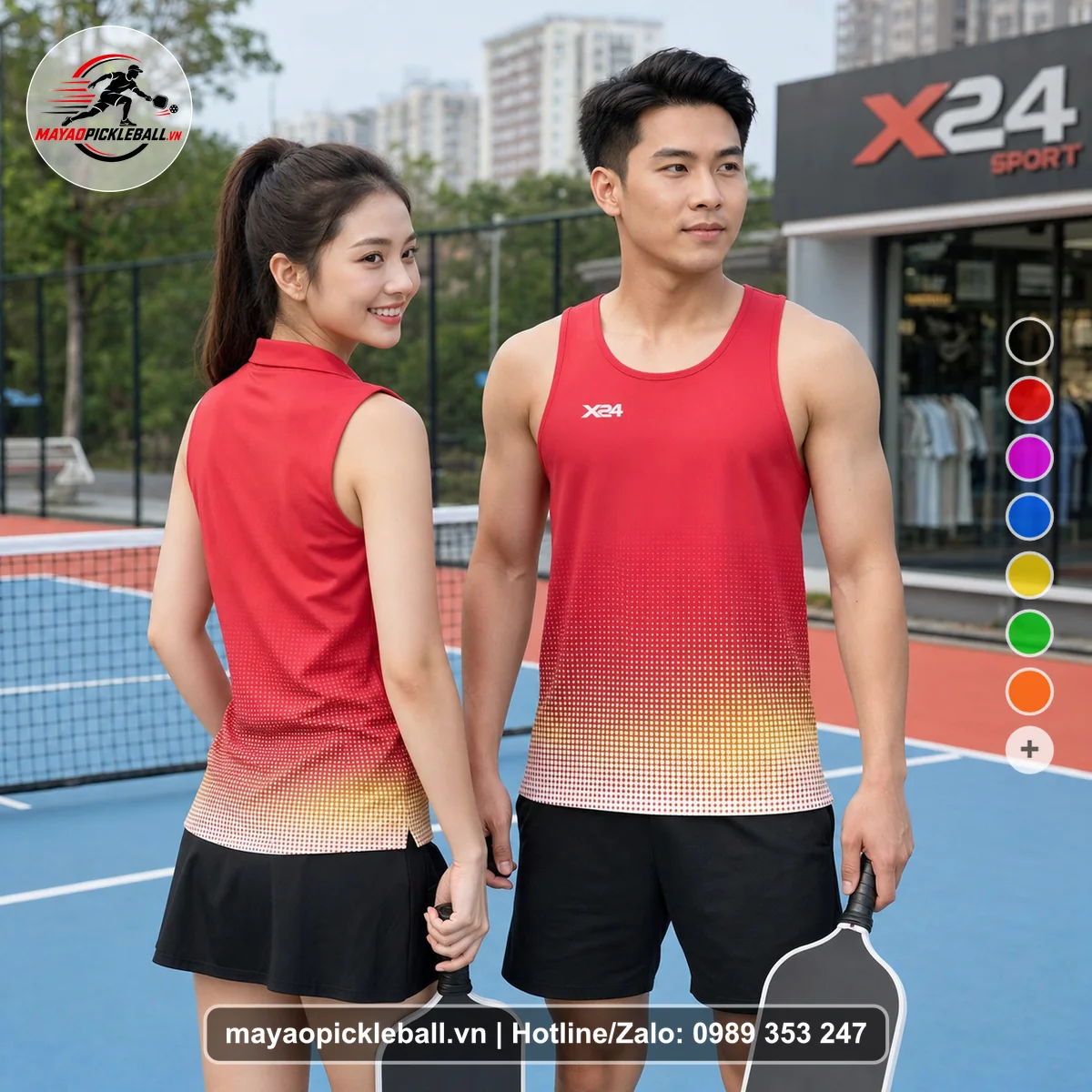 Bộ quần áo pickleball X24-PB-102 đỏ biến thể không ống tay