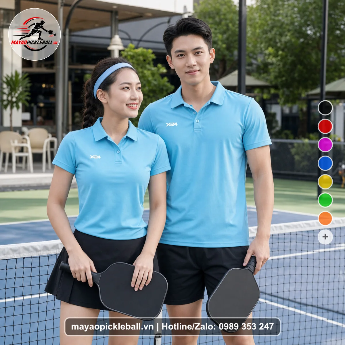 Bộ quần áo pickleball X24-PB-103 xanh áo có tay có cổ