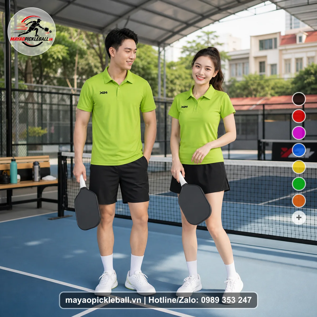 Bộ quần áo pickleball X24-PB-104 xanh áo có tay có cổ