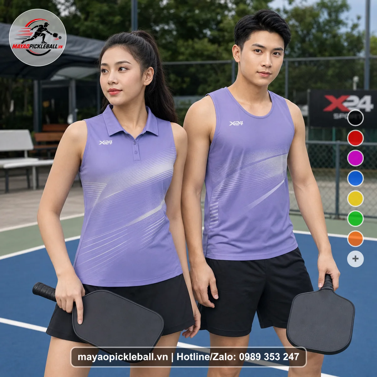Bộ quần áo pickleball X24-PB-105 tím biến thể không ống tay