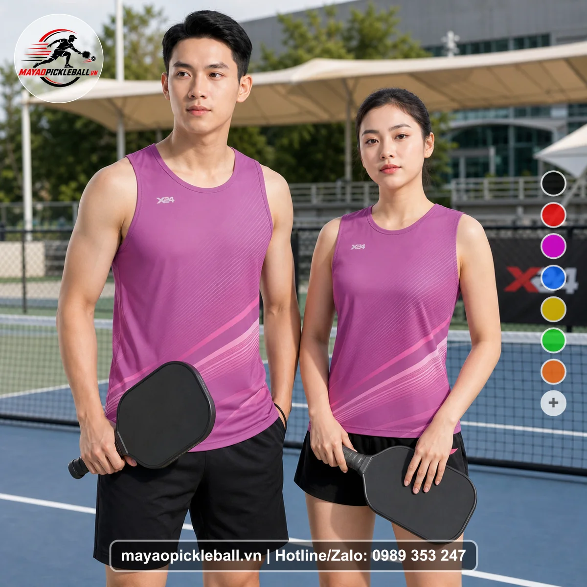 Bộ quần áo pickleball X24-PB-106 hồng biến thể không ống tay