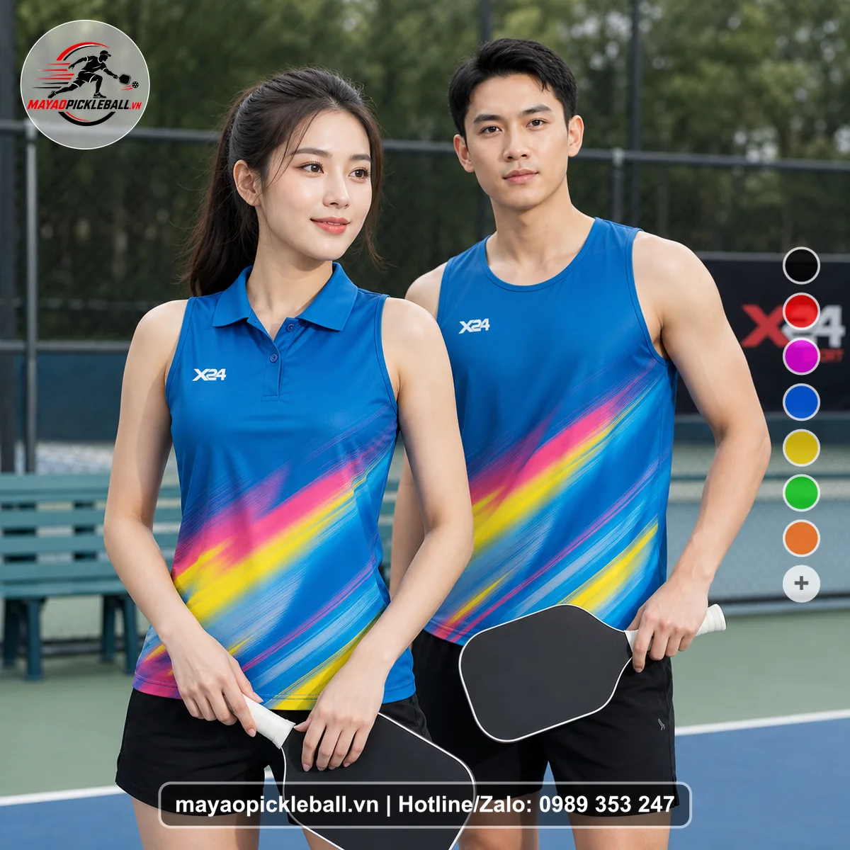 Bộ quần áo pickleball X24-PB-108 xanh biến thể không ống tay