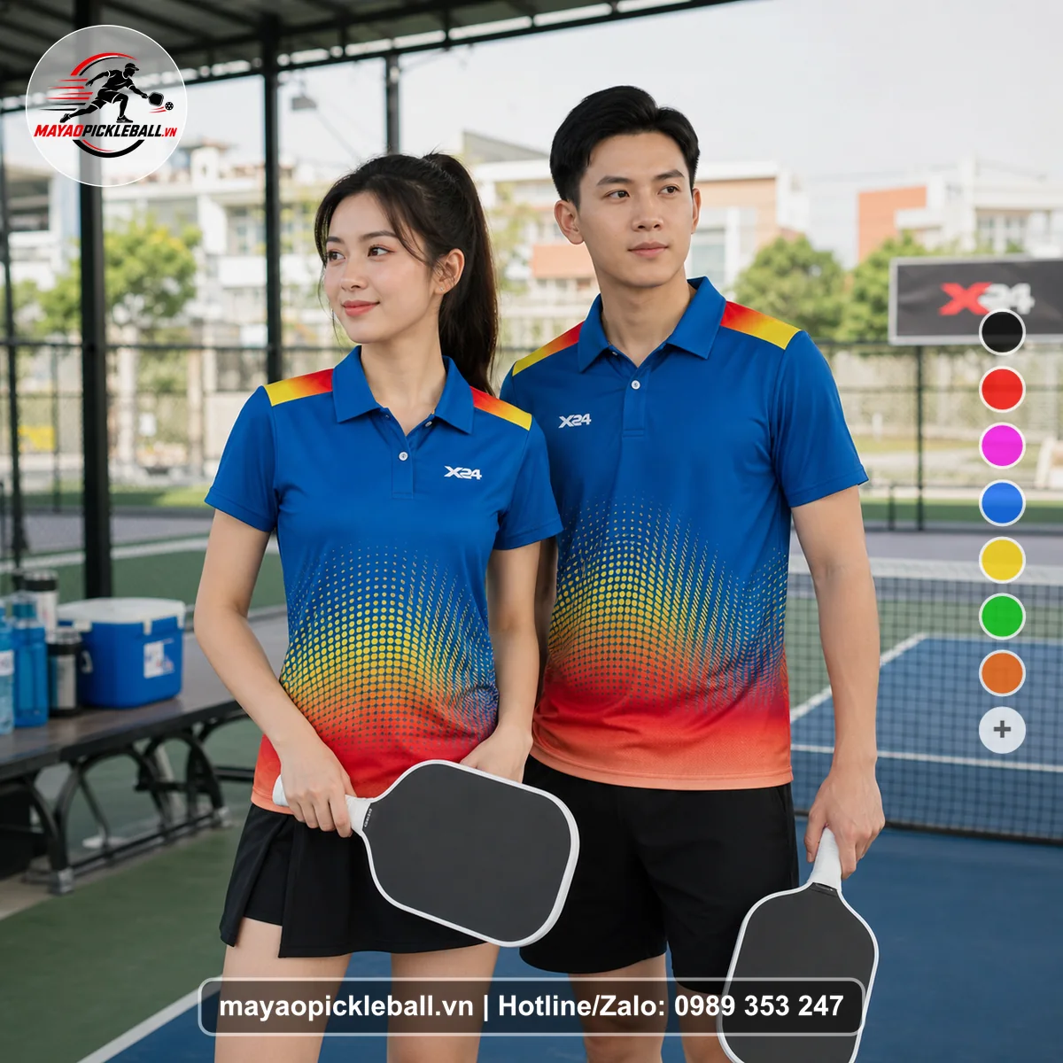 Bộ quần áo pickleball X24-PB-111 xanh áo có tay có cổ