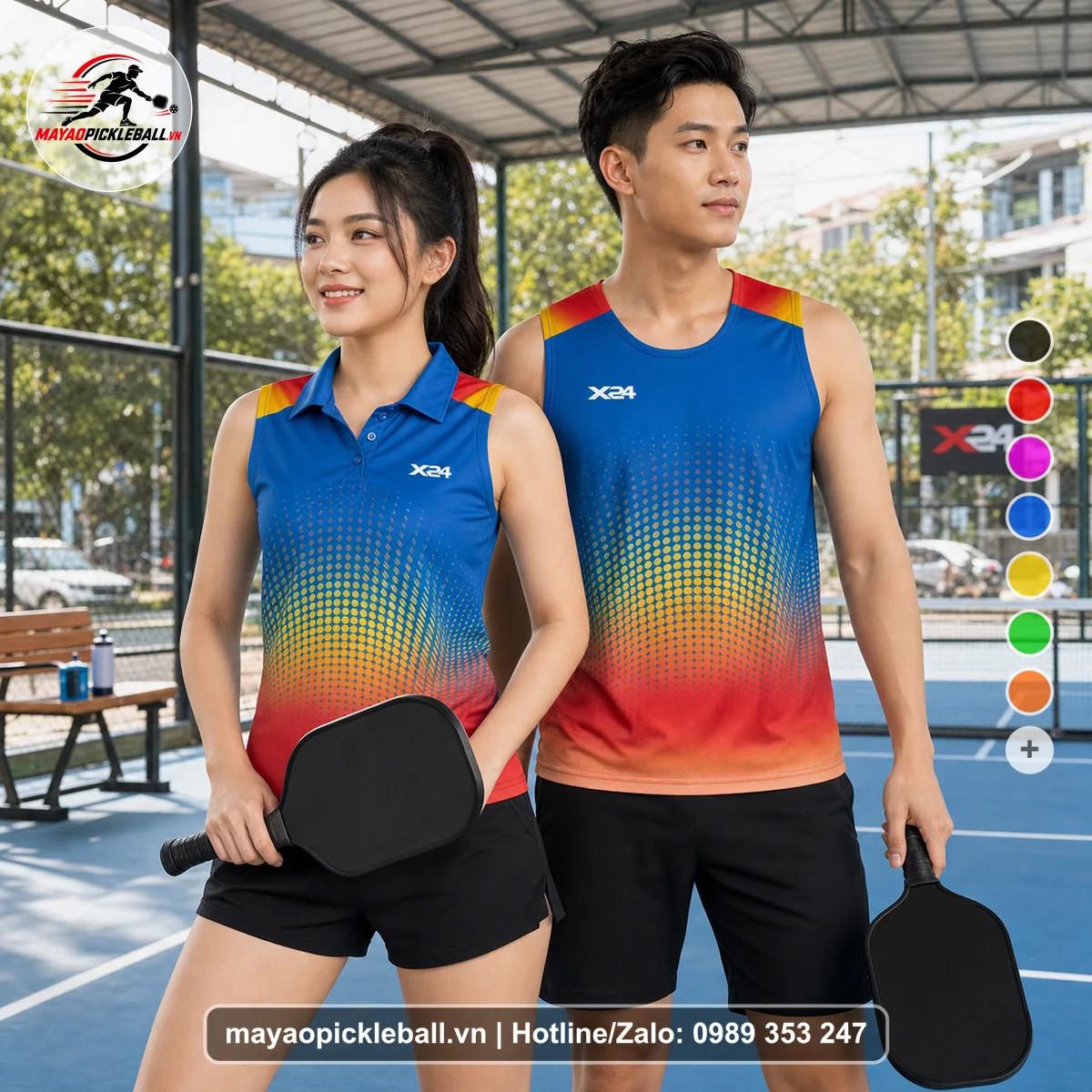 Bộ quần áo pickleball X24-PB-111 xanh biến thể không ống tay