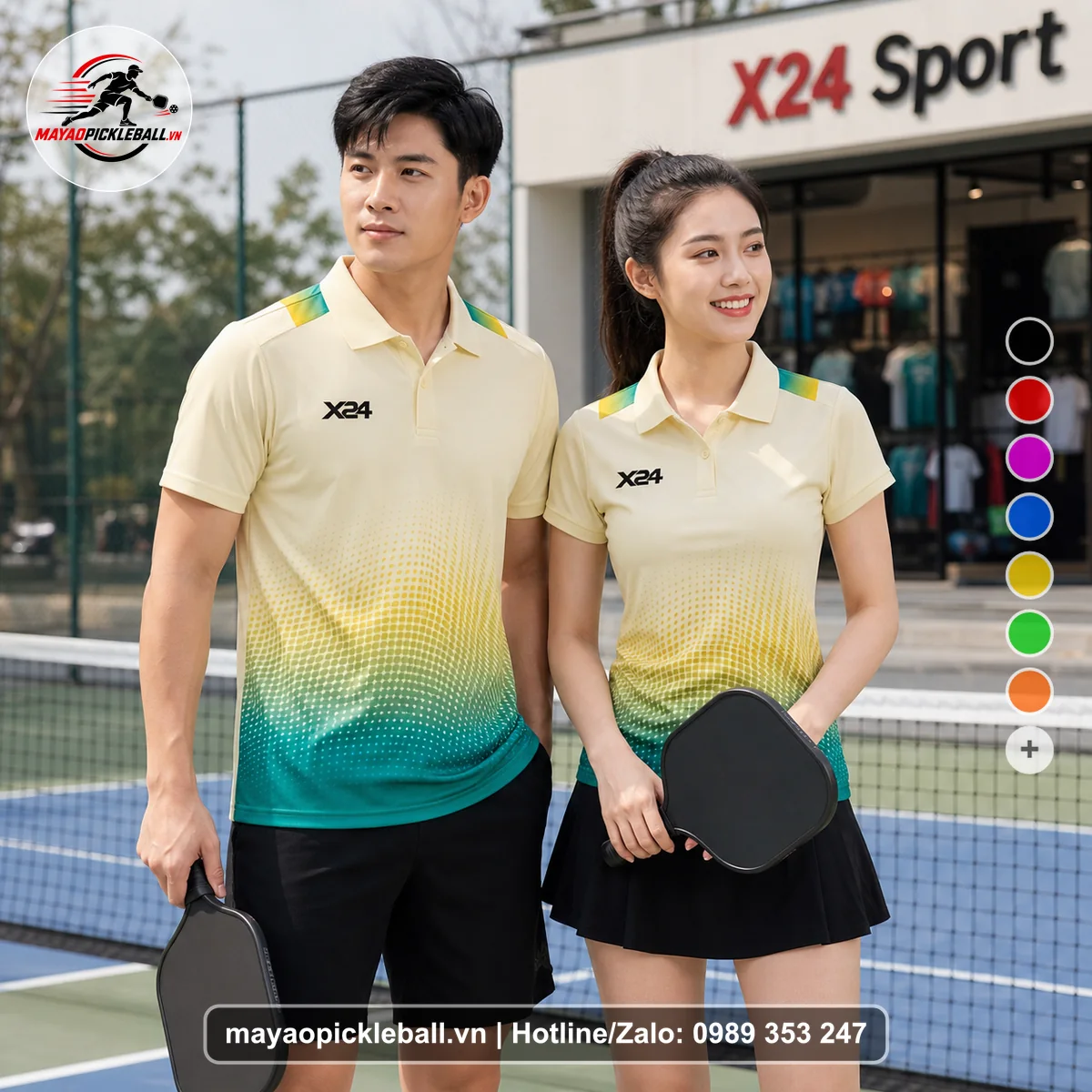 Bộ quần áo pickleball X24-PB-112 nổi bật áo có tay có cổ