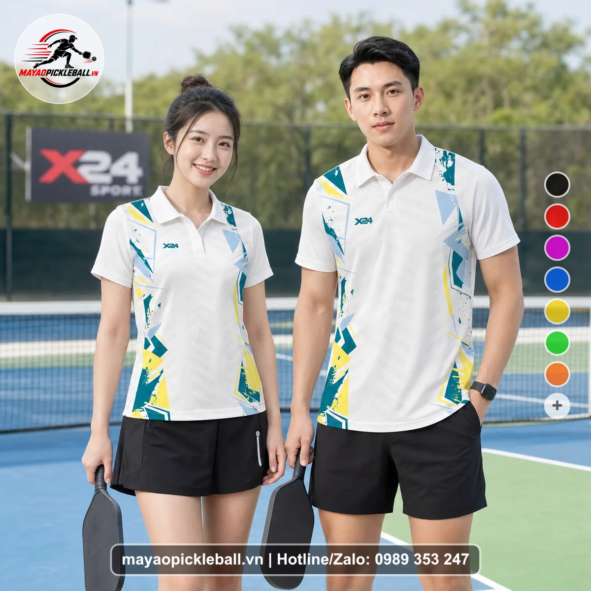 Bộ quần áo pickleball X24-PB-118 trắng áo có tay có cổ