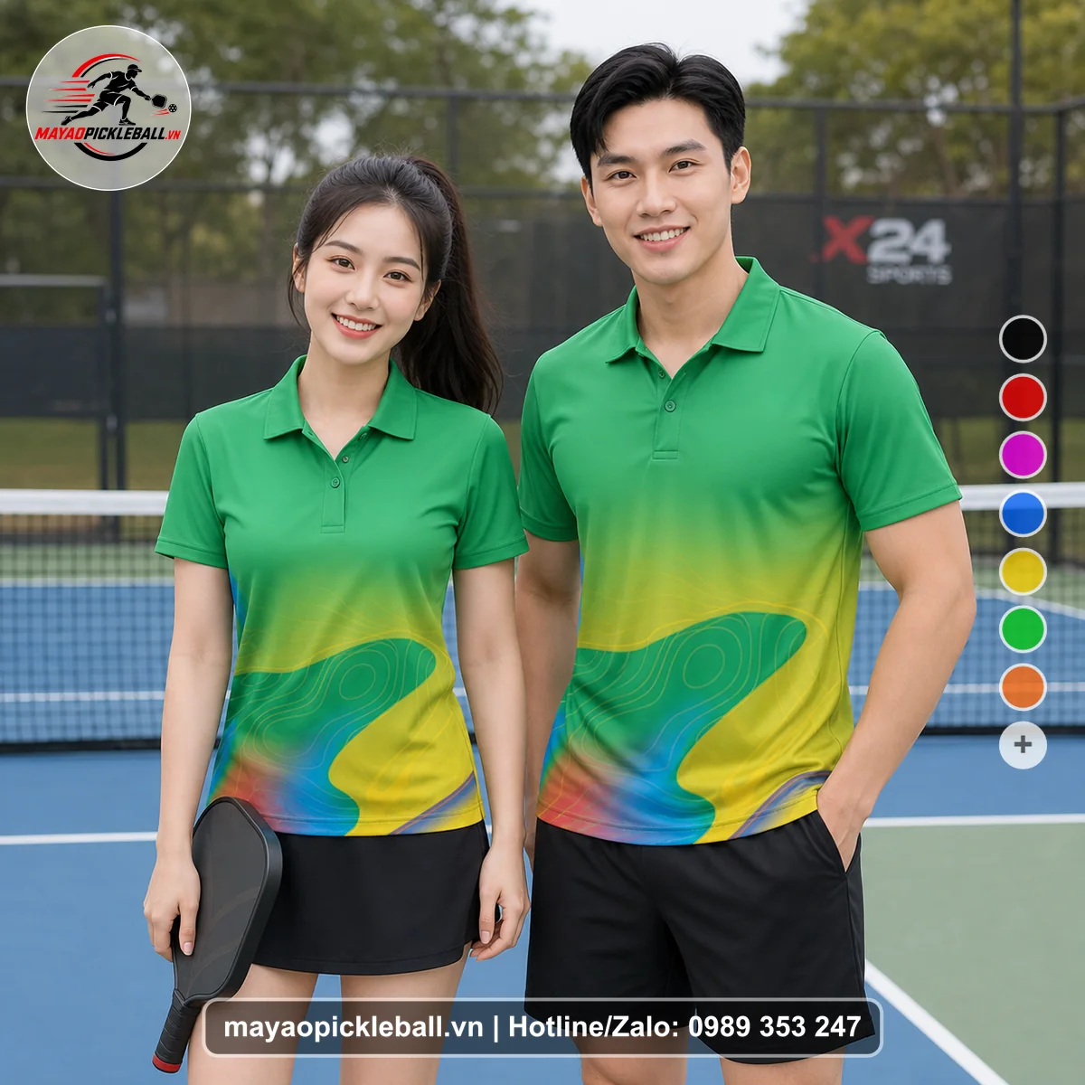 Bộ quần áo pickleball X24-PB-120 xanh áo có tay có cổ