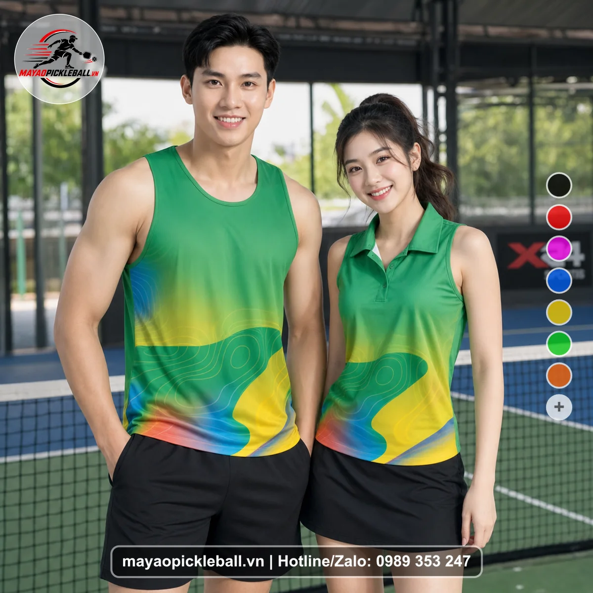 Bộ quần áo pickleball X24-PB-120 xanh biến thể không ống tay