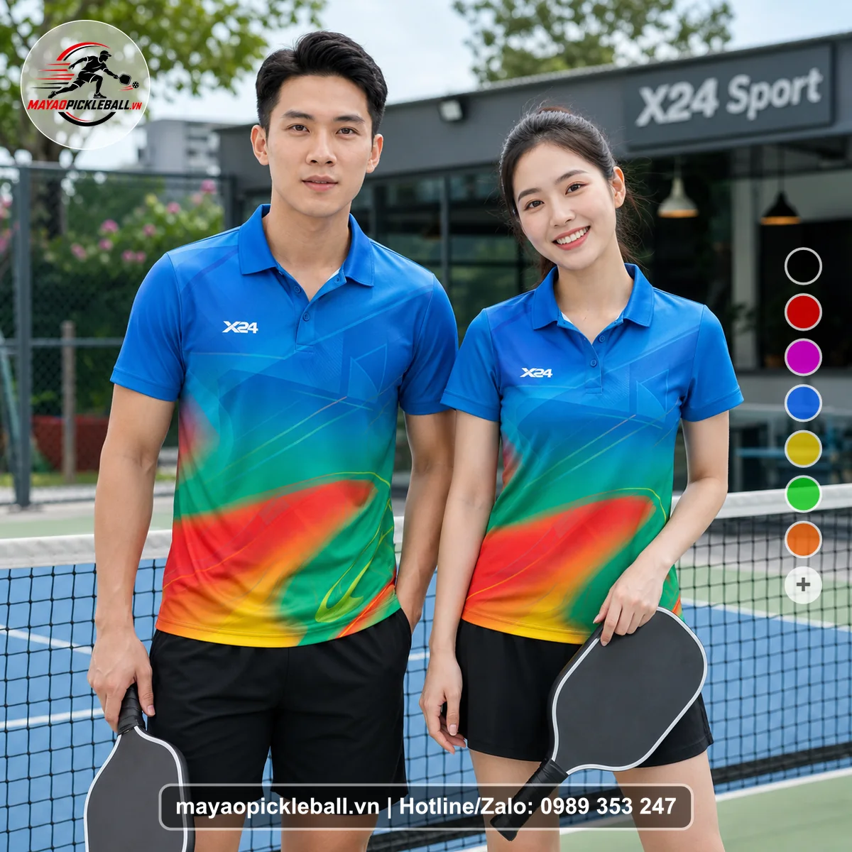 Bộ quần áo pickleball X24-PB-121 xanh áo có tay có cổ