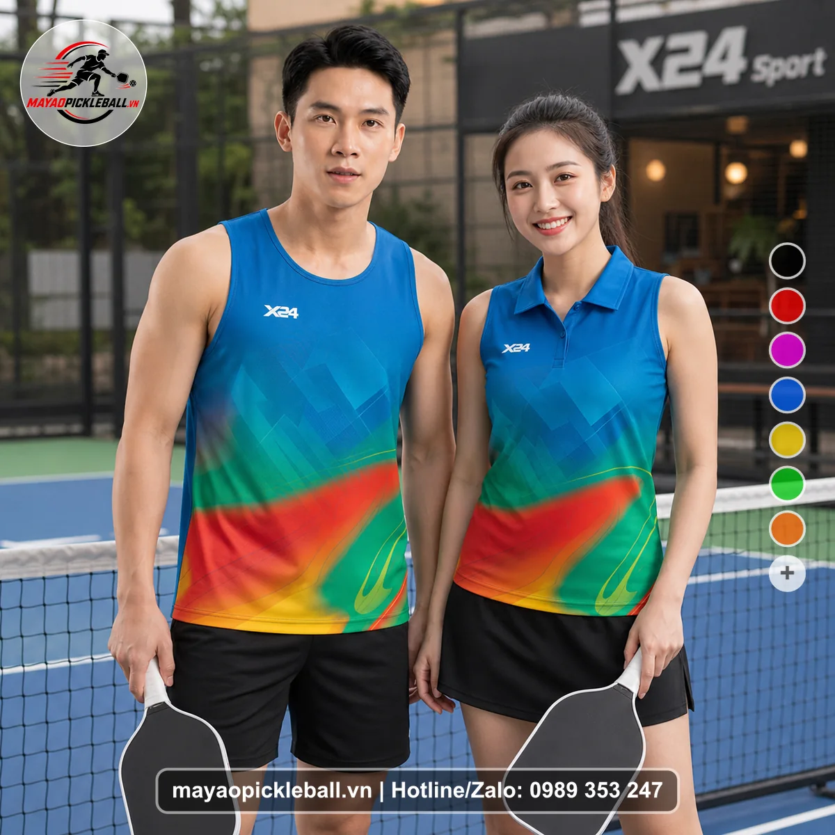 Bộ quần áo pickleball X24-PB-121 xanh biến thể không ống tay