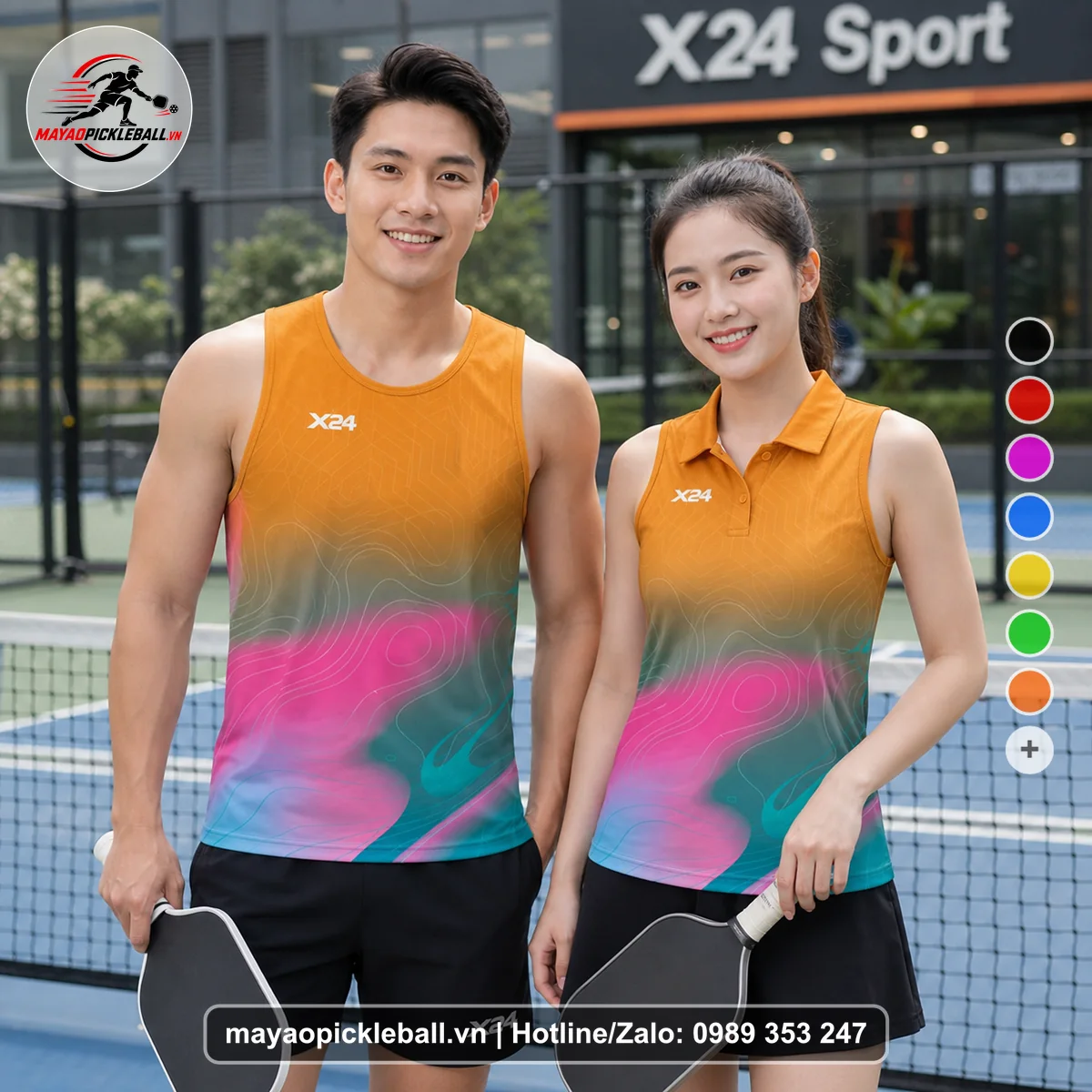 Bộ quần áo pickleball X24-PB-122 cam biến thể không ống tay