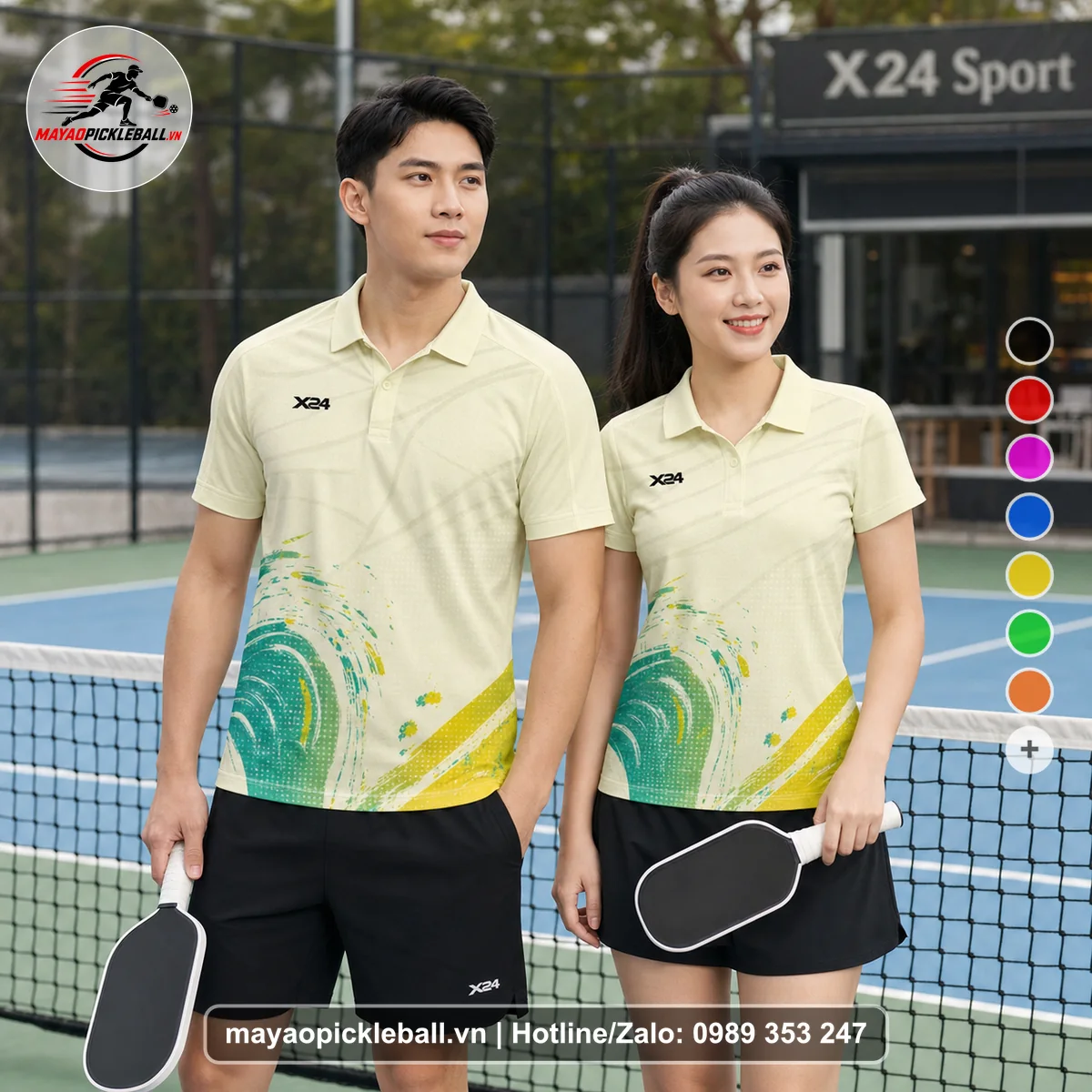 Bộ quần áo pickleball X24-PB-124 nổi bật áo có tay có cổ