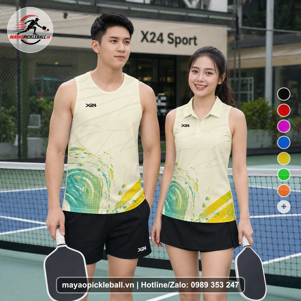 Bộ quần áo pickleball X24-PB-124 nổi bật biến thể không ống tay