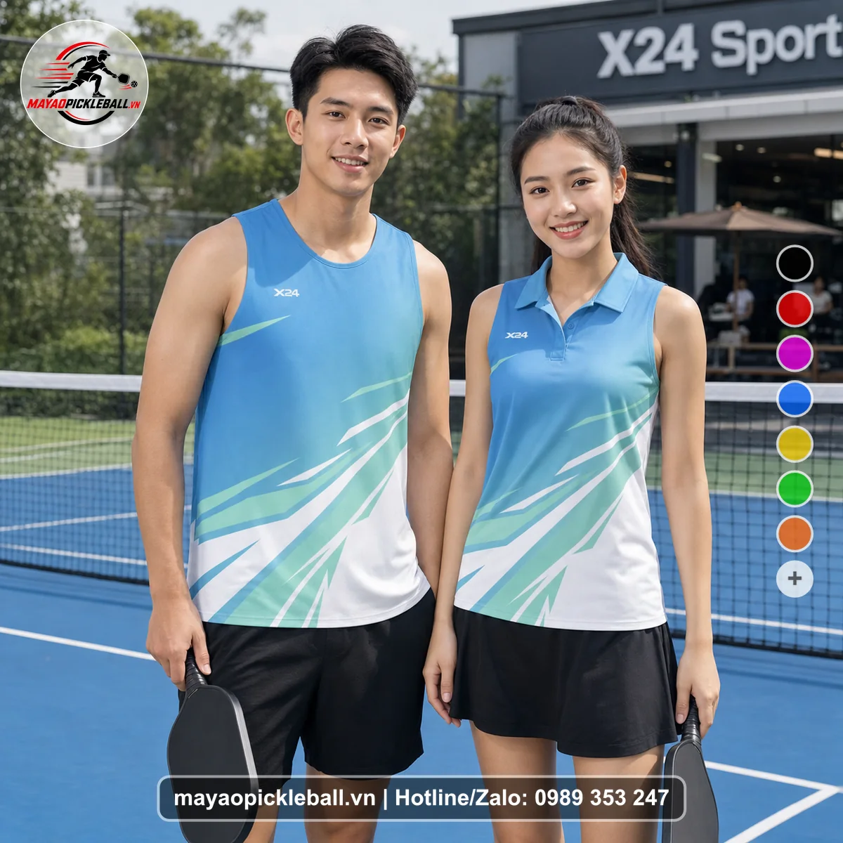 Bộ quần áo pickleball X24-PB-127 xanh biến thể không ống tay