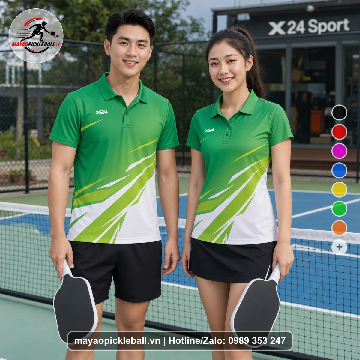 Bộ quần áo pickleball X24-PB-128 xanh áo có tay có cổ