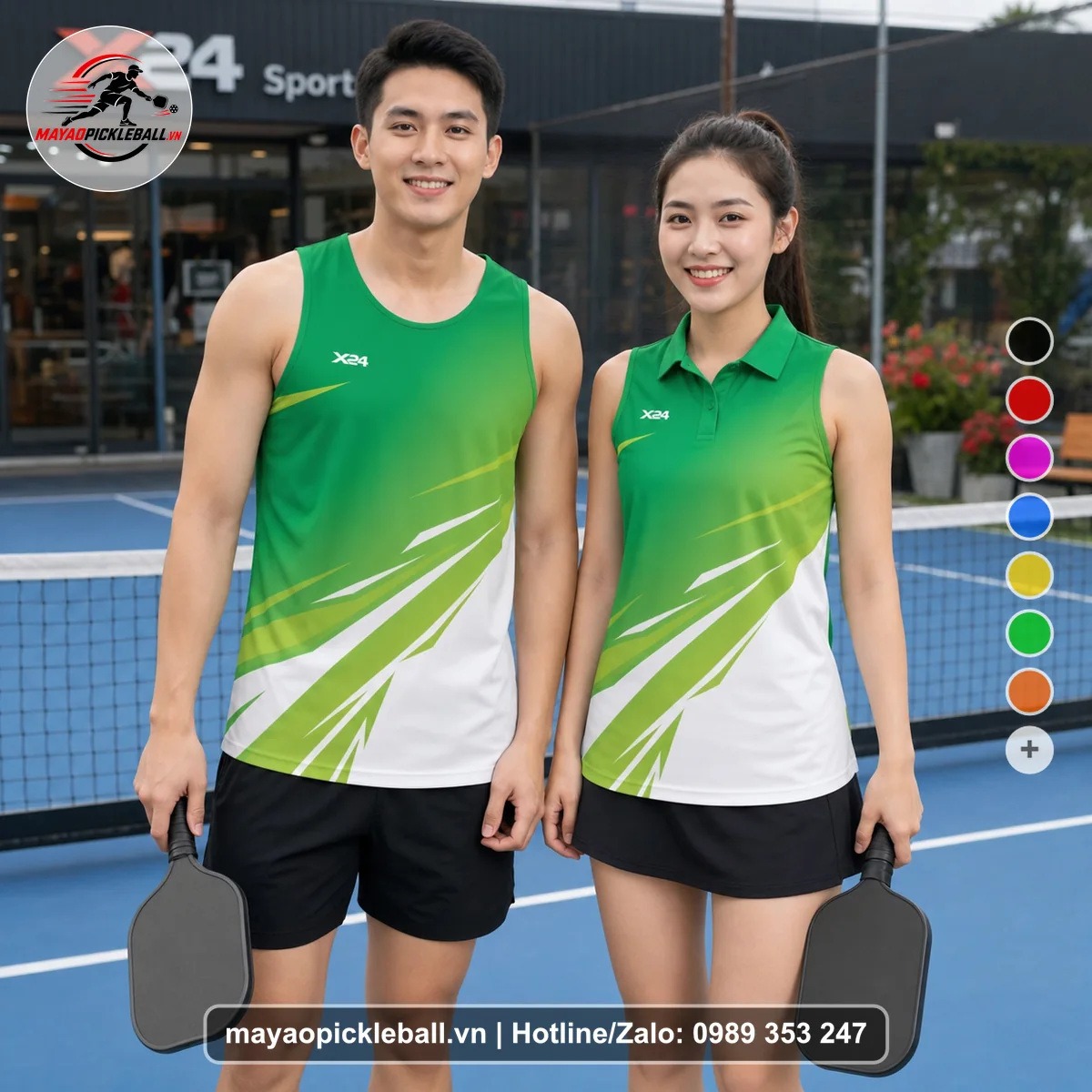 Bộ quần áo pickleball X24-PB-128 xanh biến thể không ống tay