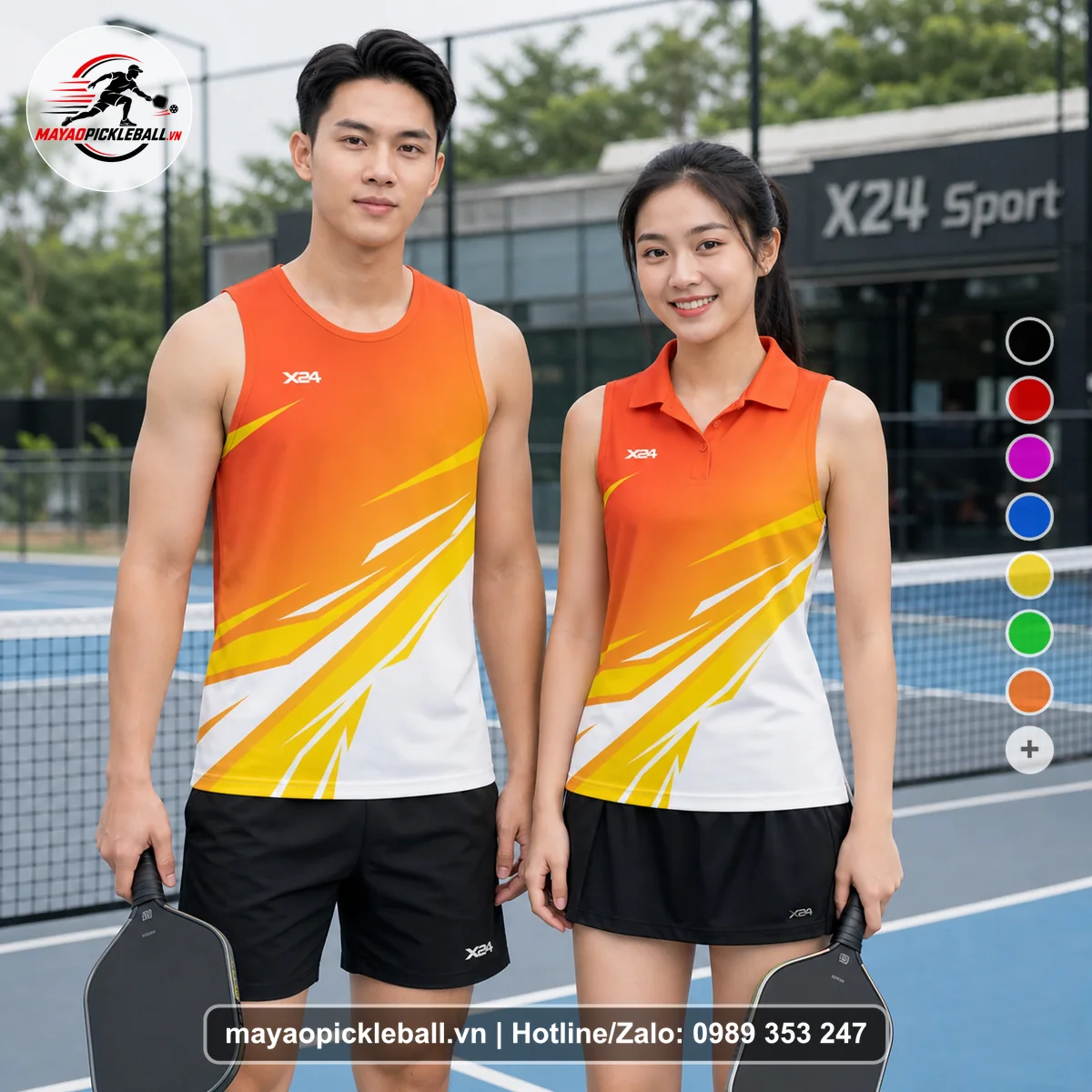 Bộ quần áo pickleball X24-PB-129 cam biến thể không ống tay