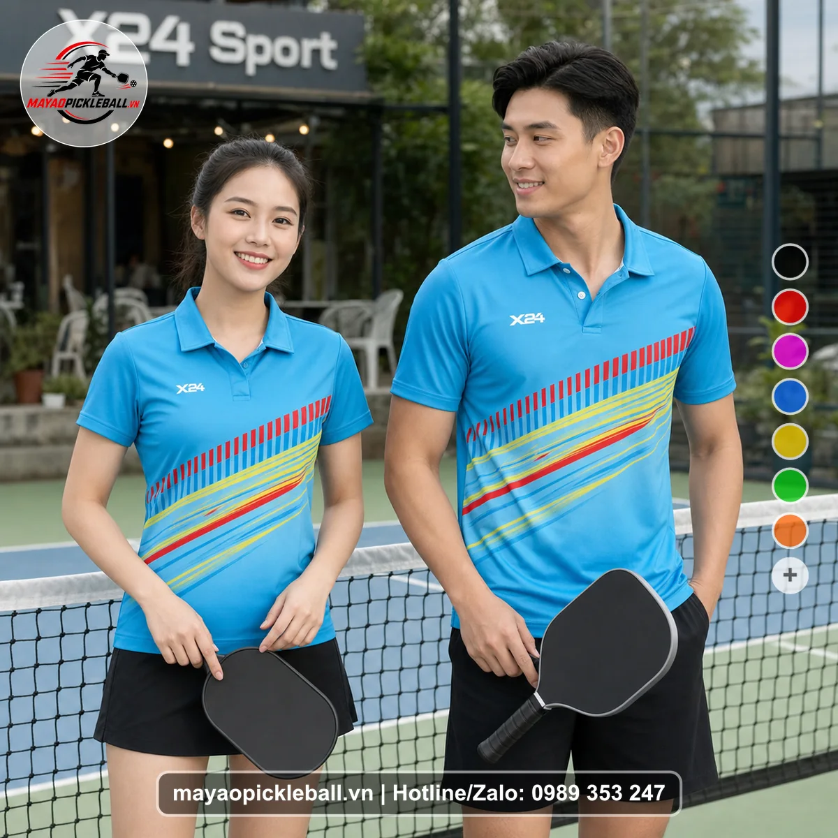 Bộ quần áo pickleball X24-PB-130 xanh áo có tay có cổ