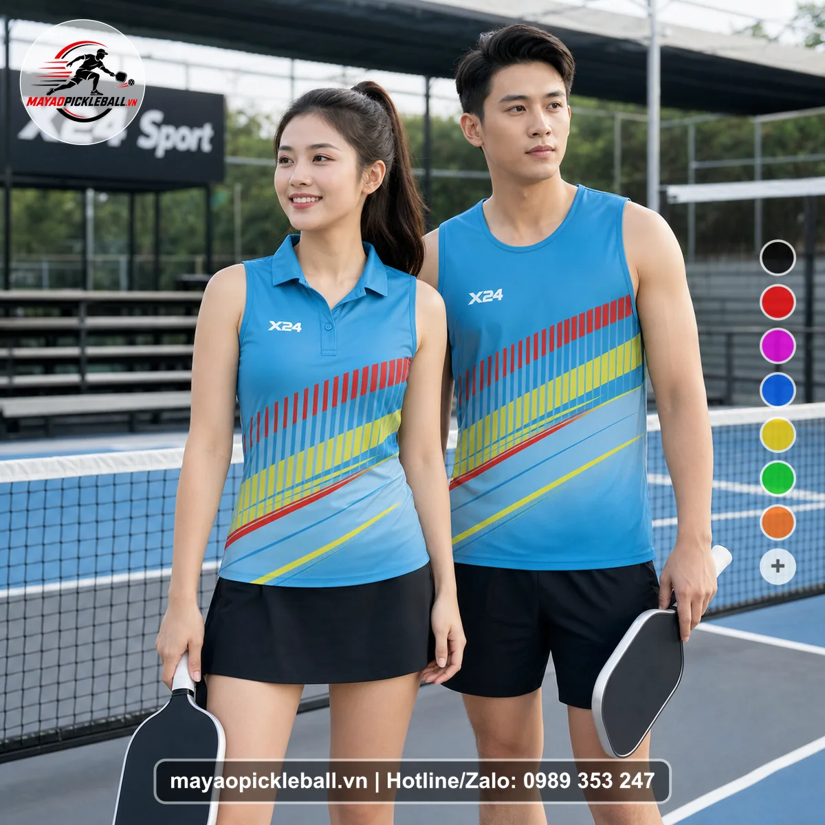 Bộ quần áo pickleball X24-PB-130 xanh biến thể không ống tay
