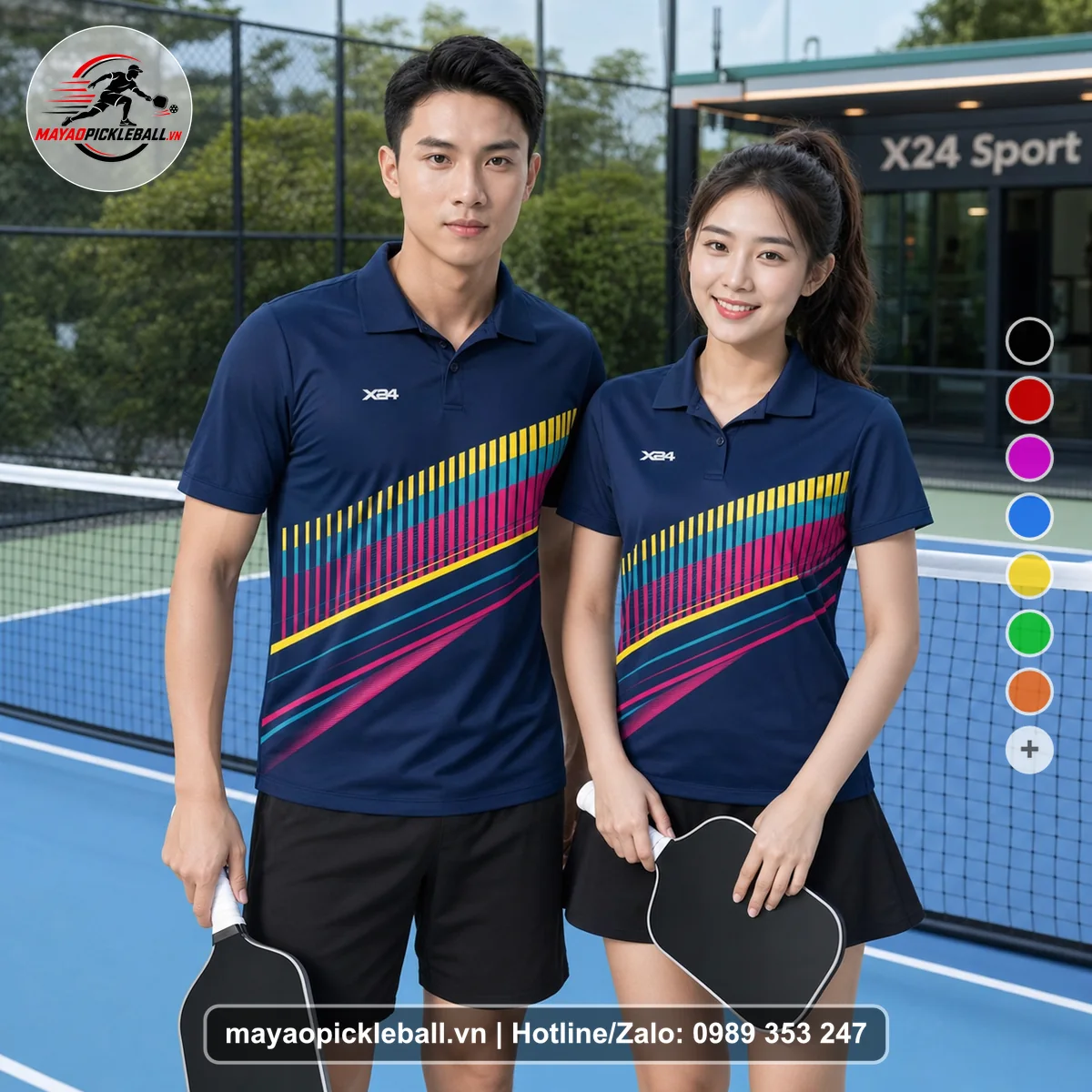 Bộ quần áo pickleball X24-PB-131 tím áo có tay có cổ