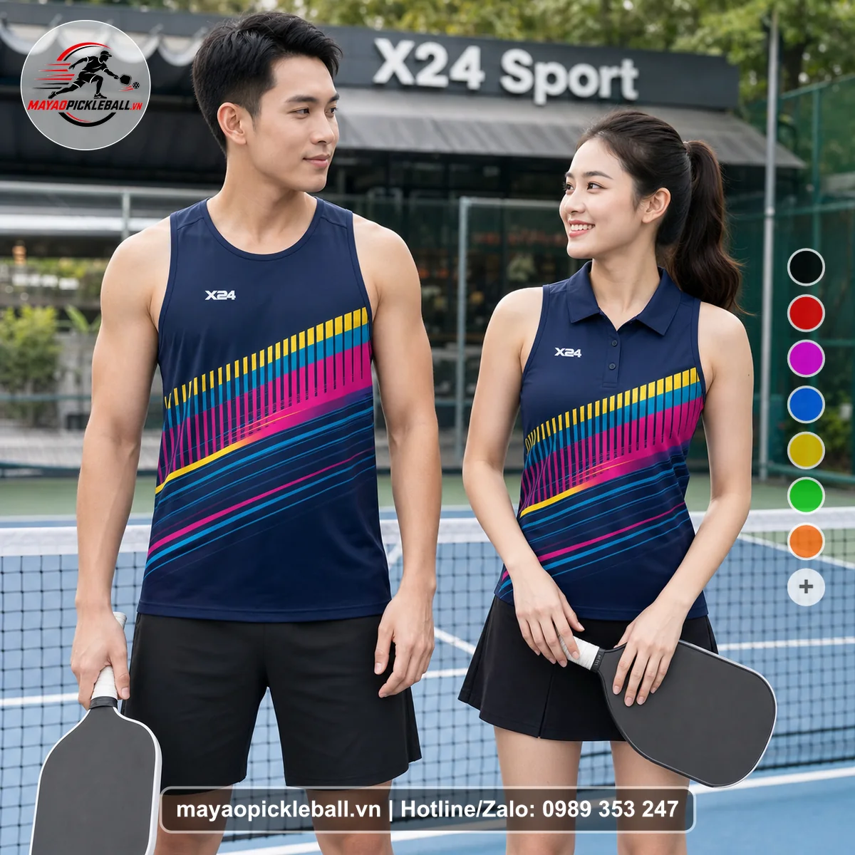 Bộ quần áo pickleball X24-PB-131 tím biến thể không ống tay