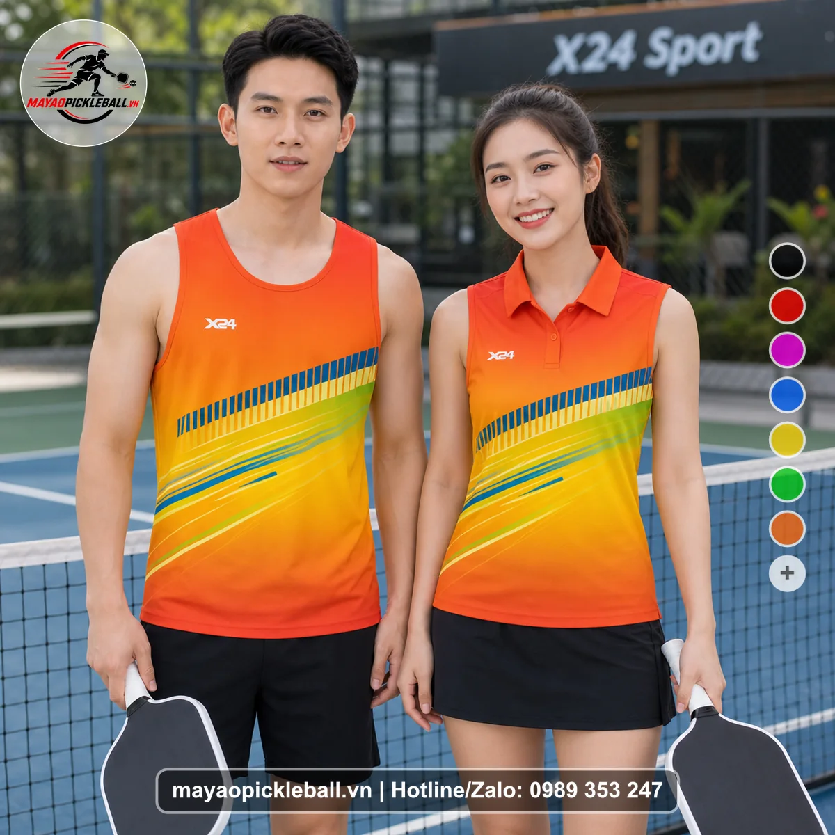 Bộ quần áo pickleball X24-PB-132 cam biến thể không ống tay