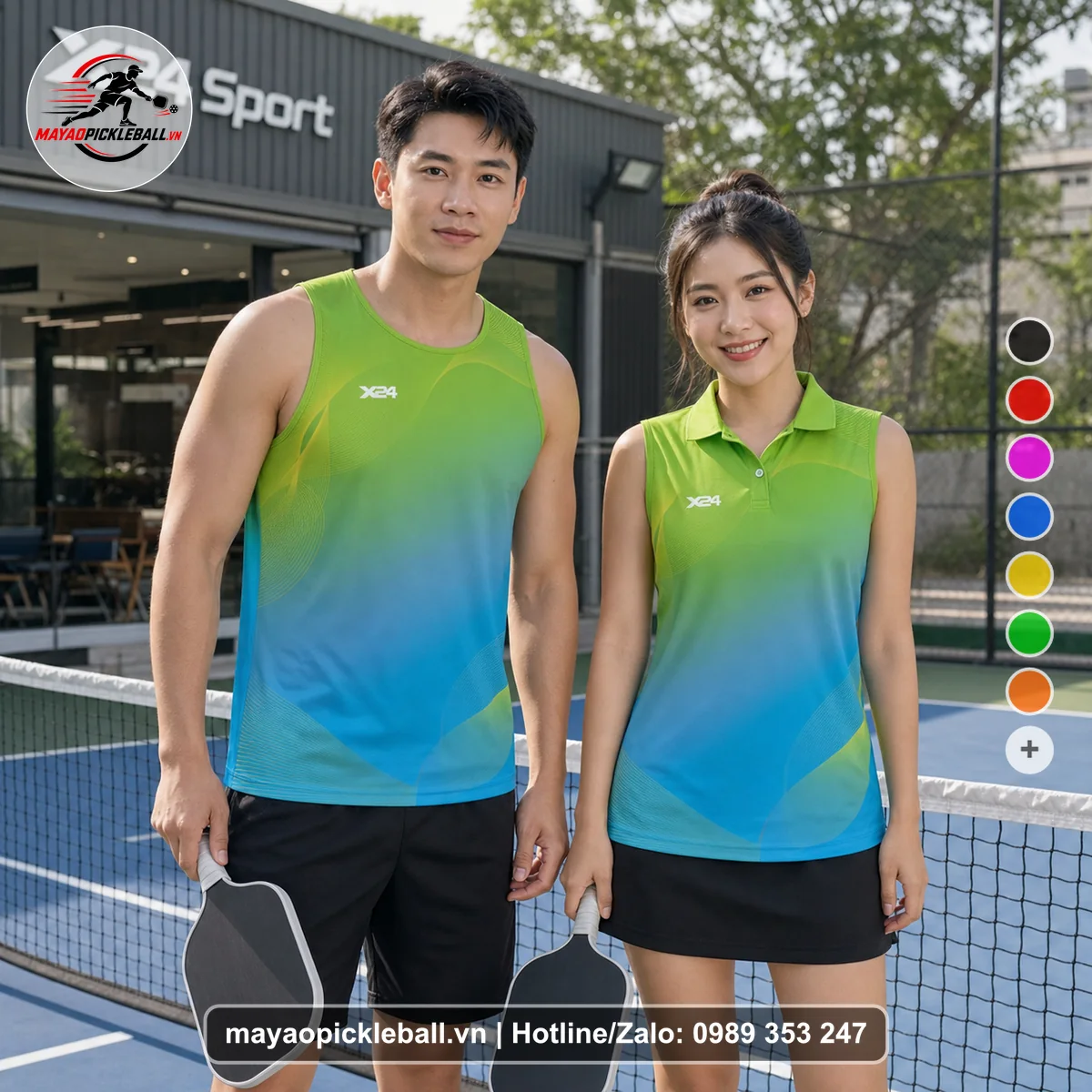 Bộ quần áo pickleball X24-PB-133 xanh biến thể không ống tay