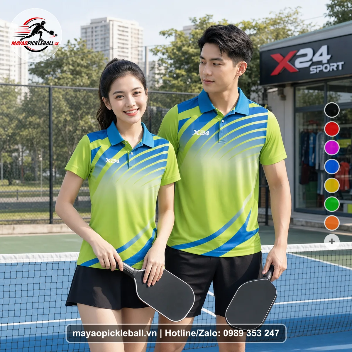 Bộ quần áo pickleball X24-PB-137 xanh áo có tay có cổ