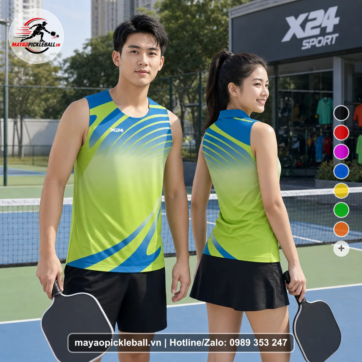 Bộ quần áo pickleball X24-PB-137 xanh biến thể không ống tay