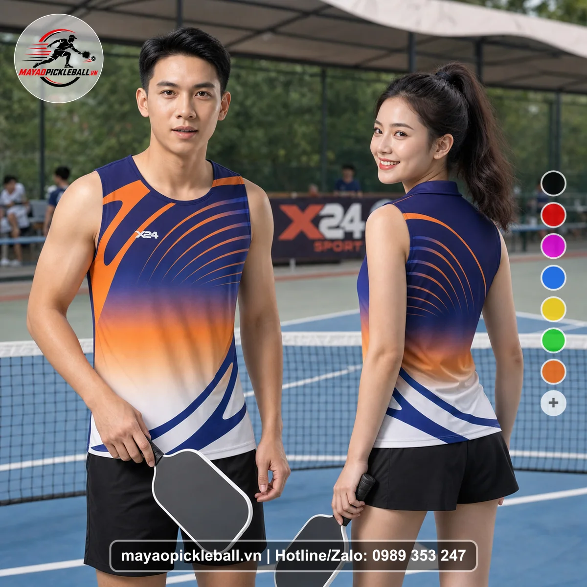 Bộ quần áo pickleball X24-PB-140 cam, tím biến thể không ống tay