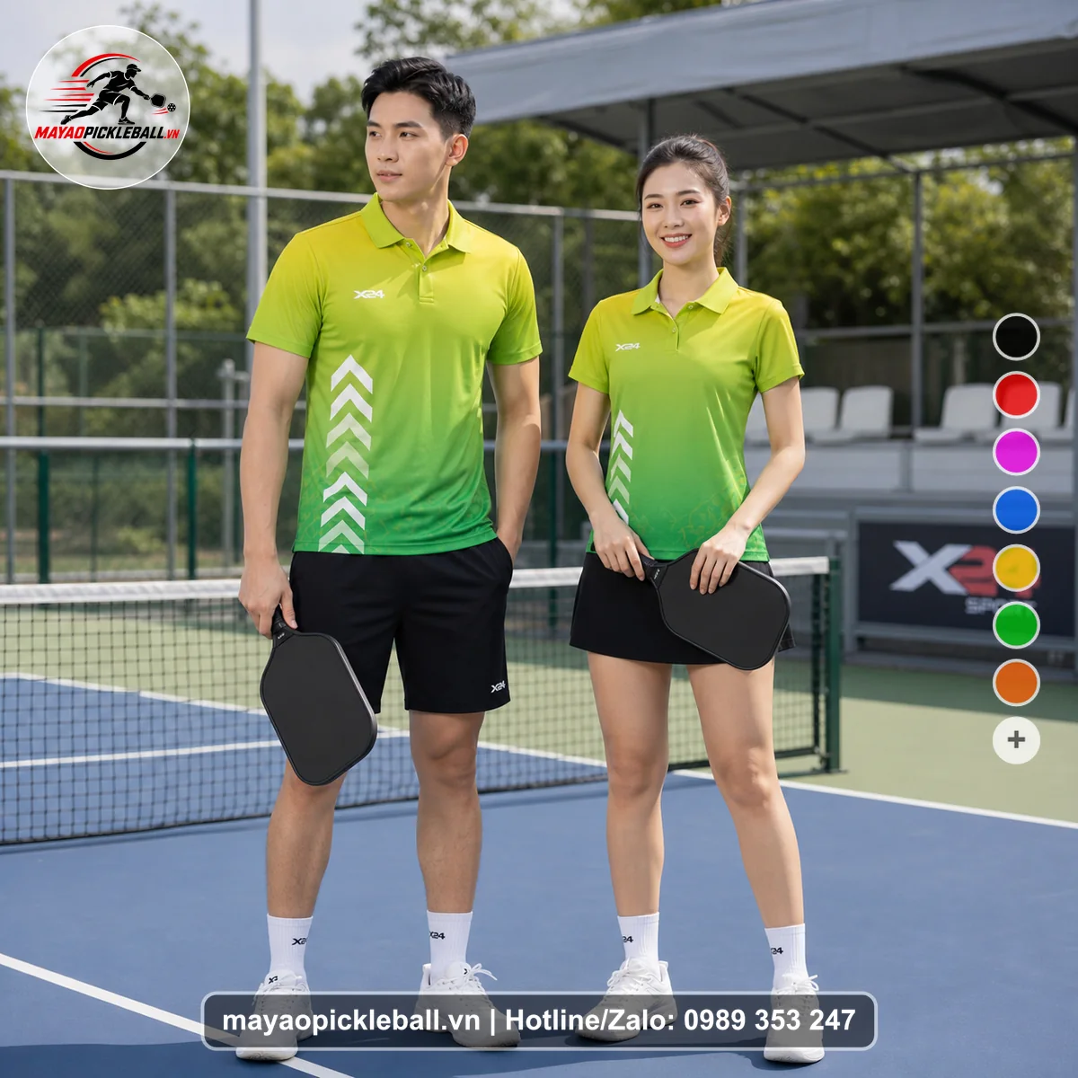 Bộ quần áo pickleball X24-PB-141 xanh áo có tay có cổ