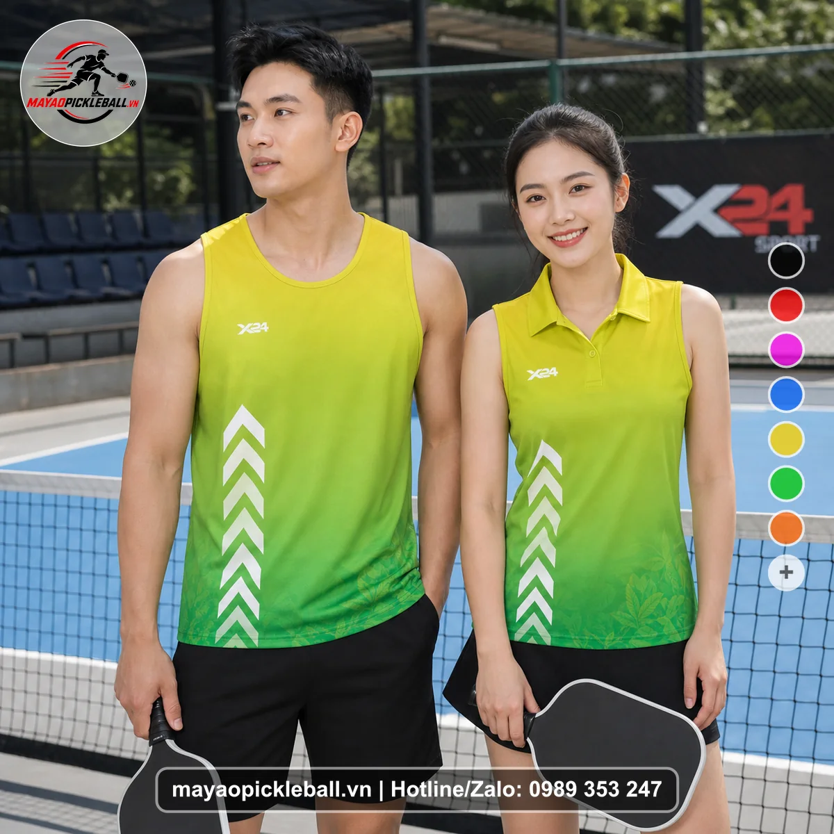 Bộ quần áo pickleball X24-PB-141 xanh biến thể không ống tay