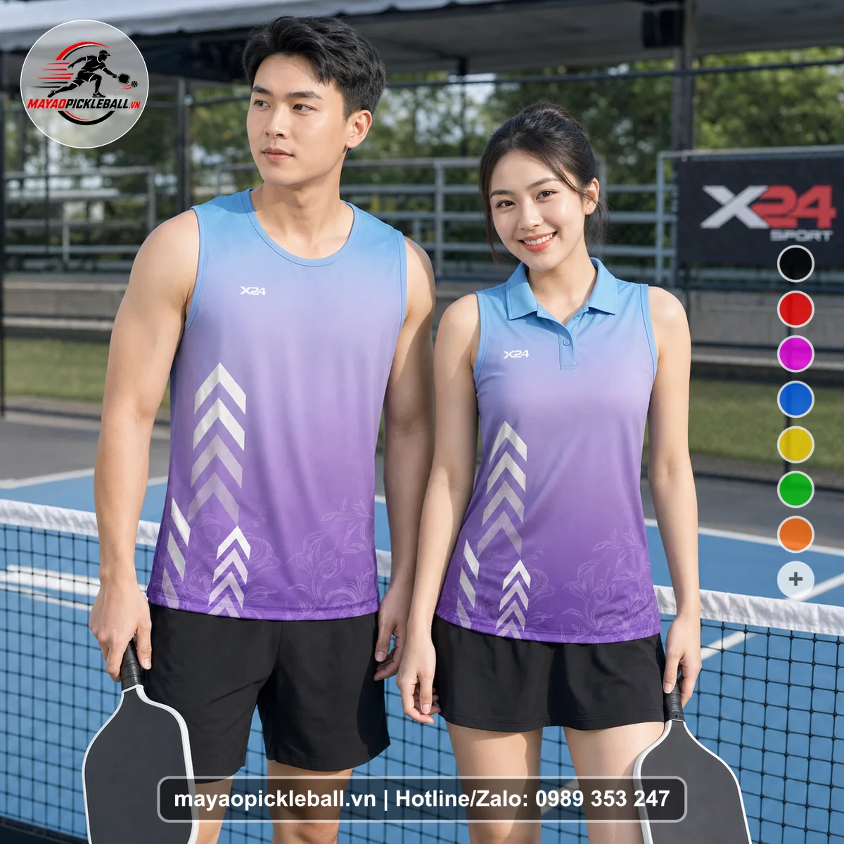 Bộ quần áo pickleball X24-PB-142 tím biến thể không ống tay