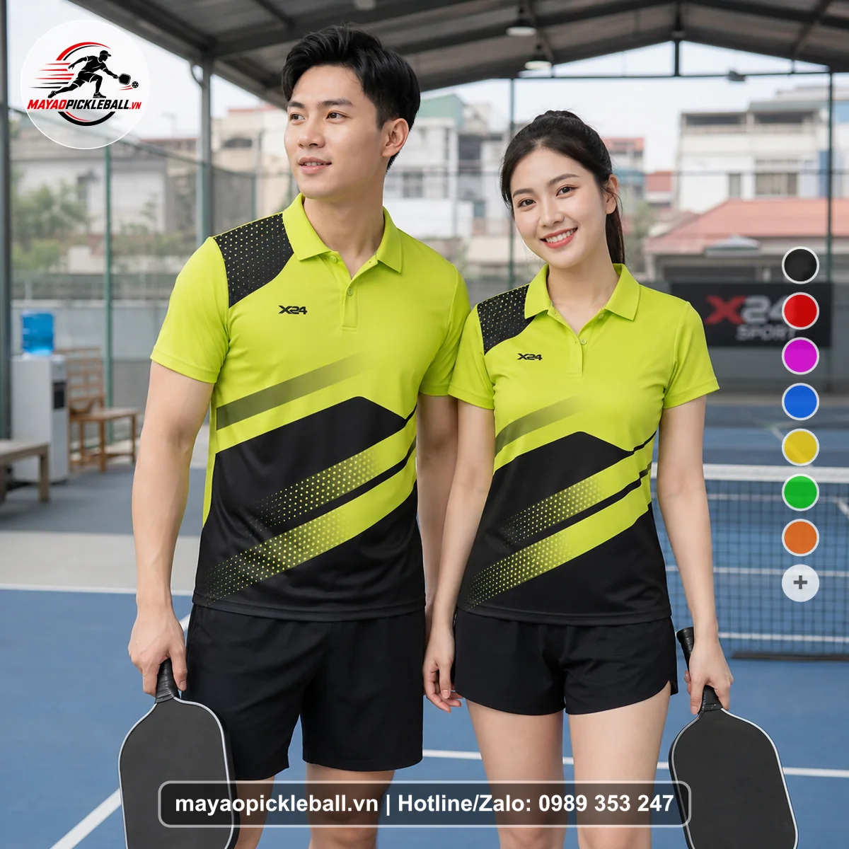 Bộ quần áo pickleball X24-PB-144 nổi bật áo có tay có cổ