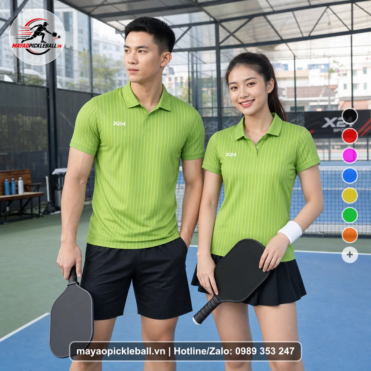 Bộ quần áo pickleball X24-PB-146 xanh áo có tay có cổ