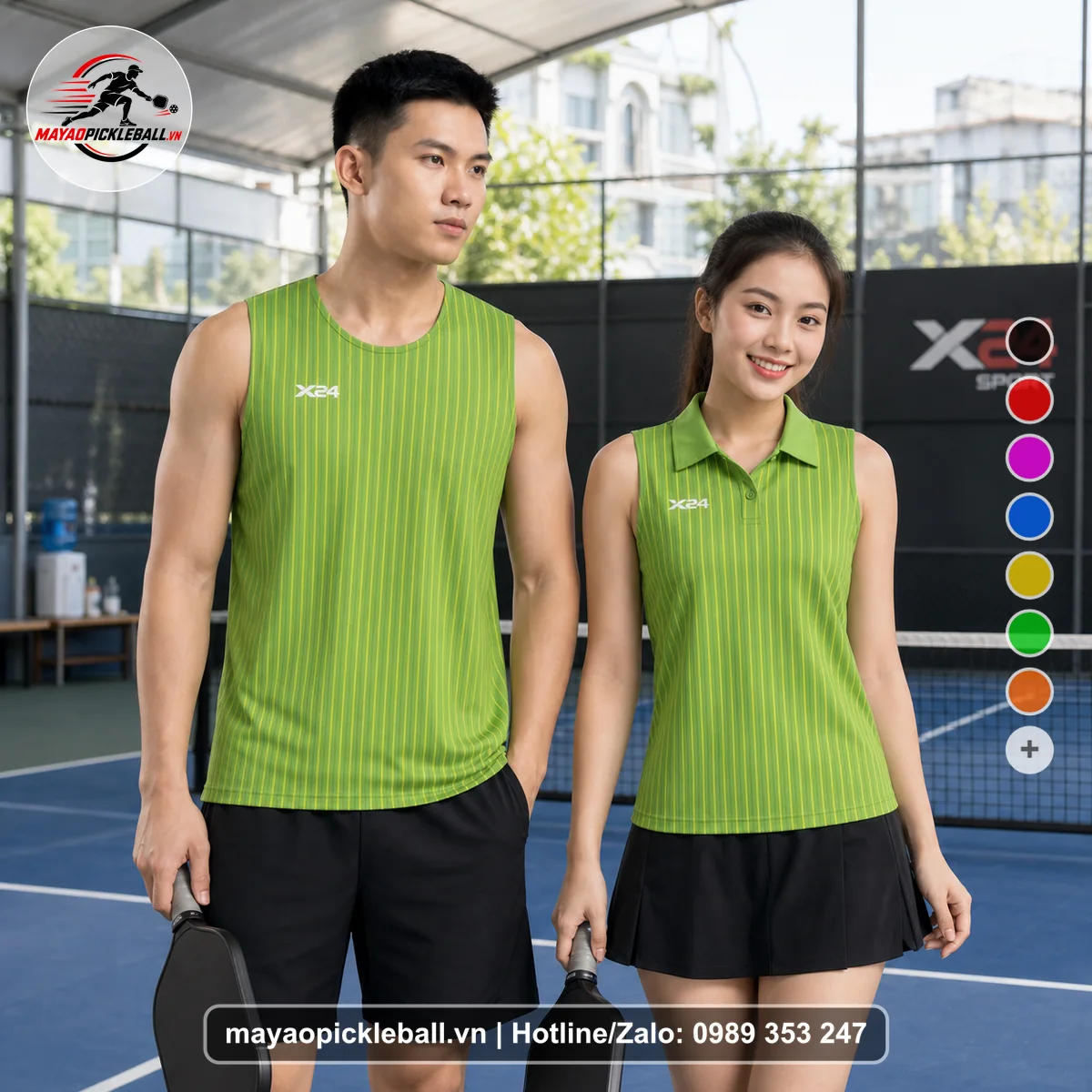Bộ quần áo pickleball X24-PB-146 xanh biến thể không ống tay