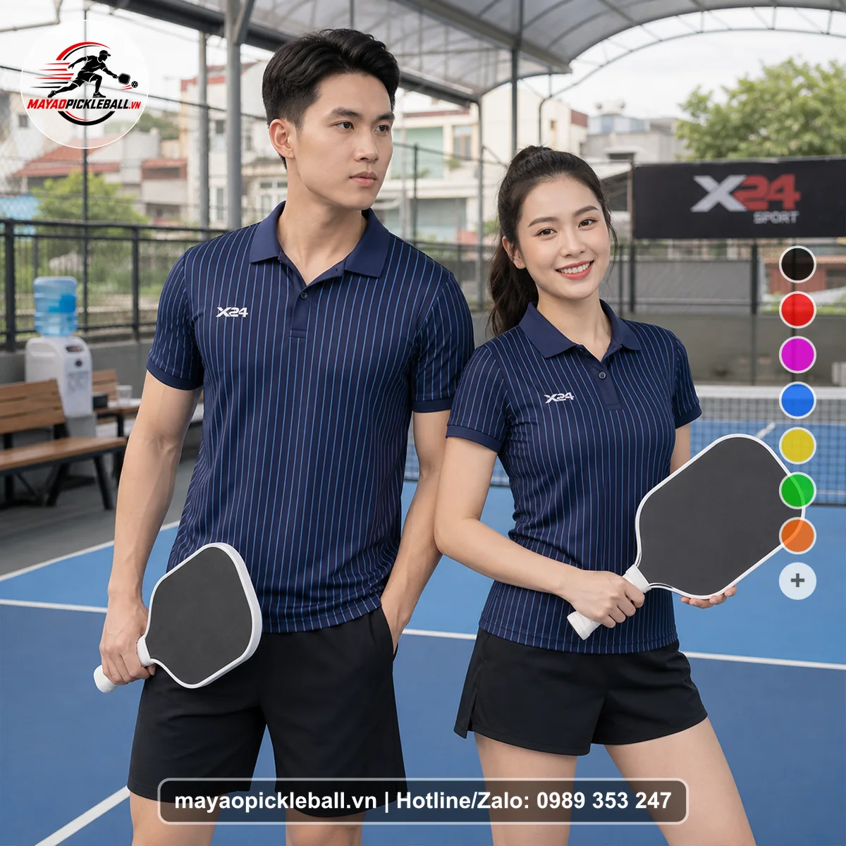 Bộ quần áo pickleball X24-PB-147 tím áo có tay có cổ
