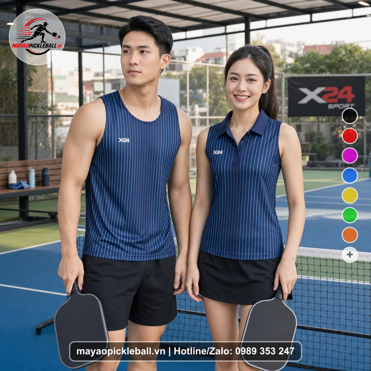 Bộ quần áo pickleball X24-PB-147 tím biến thể không ống tay