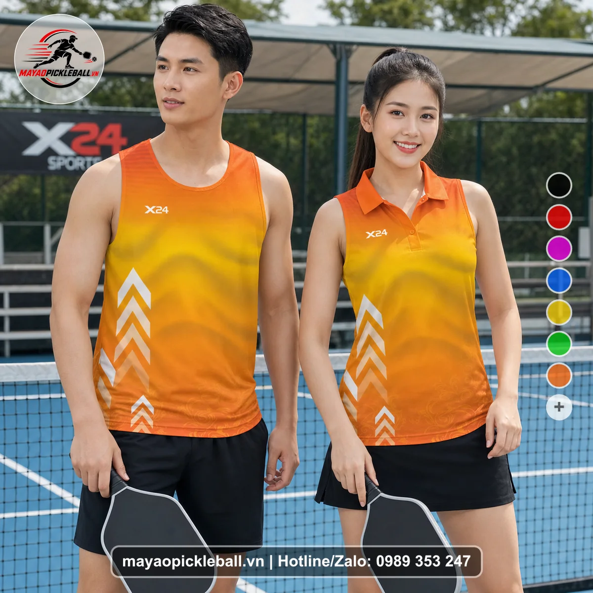 Bộ quần áo pickleball X24-PB-148 cam biến thể không ống tay