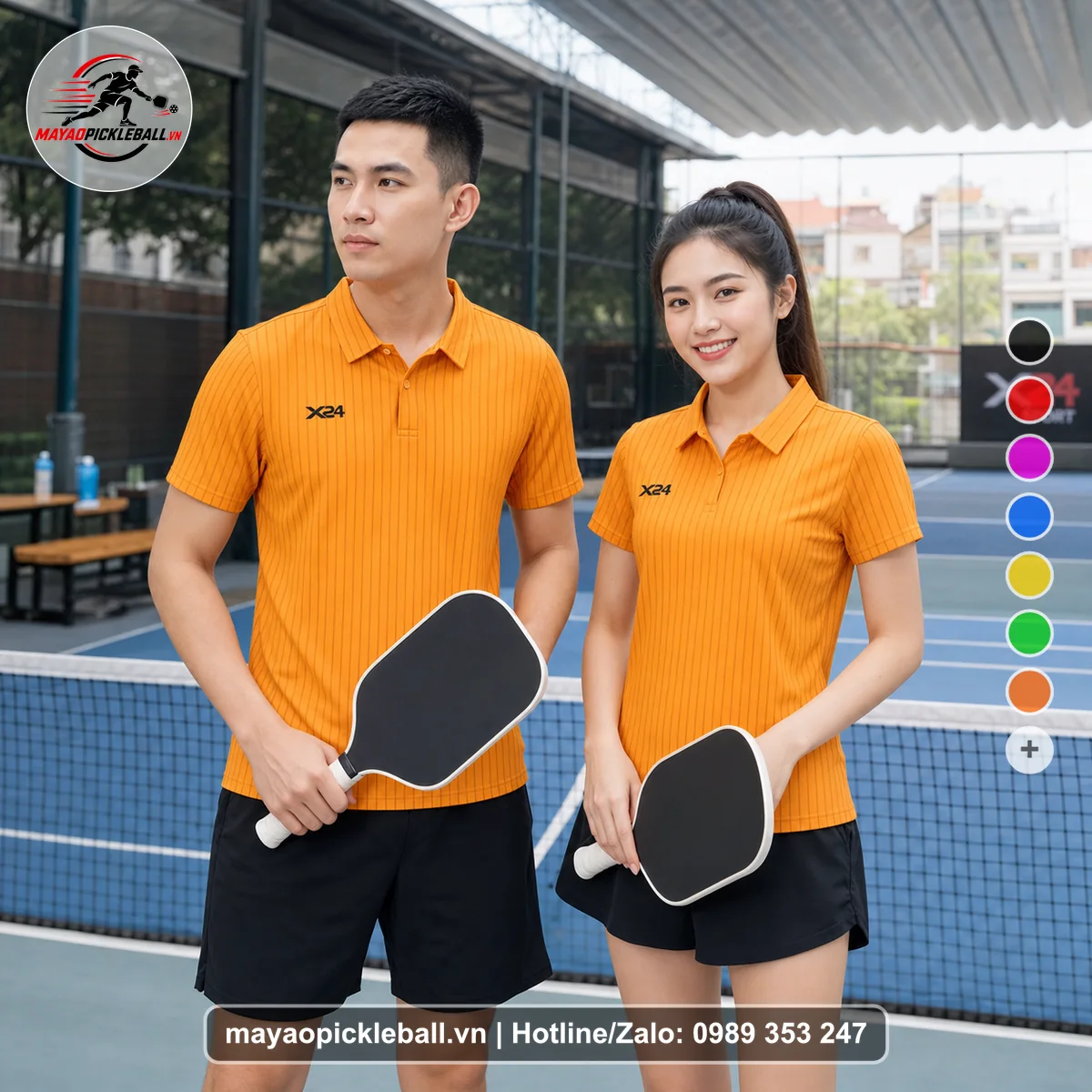 Bộ quần áo pickleball X24-PB-149 cam áo có tay có cổ